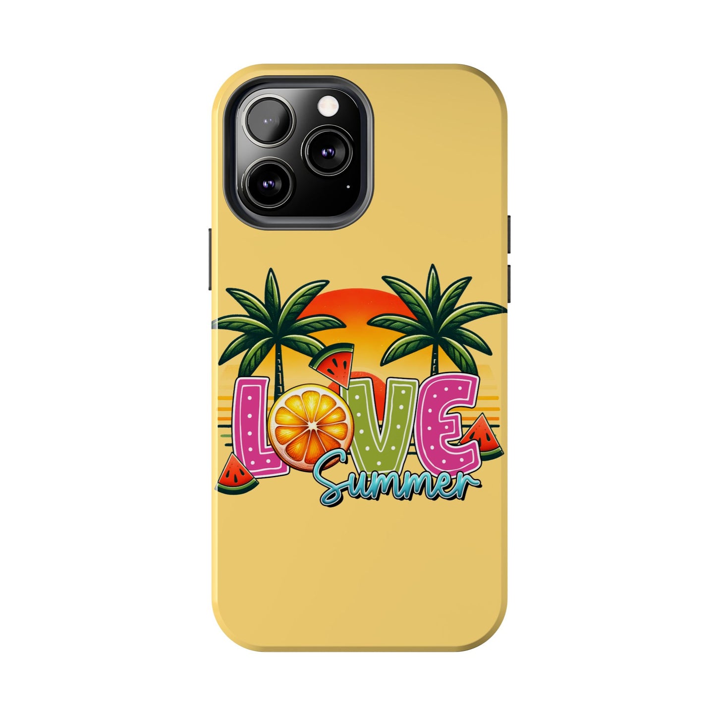 Yellow love summer aesthetics iPhone case. Compatible with iPhone models 11-16 Custom phone case for smartphones. design for Girls, Woman