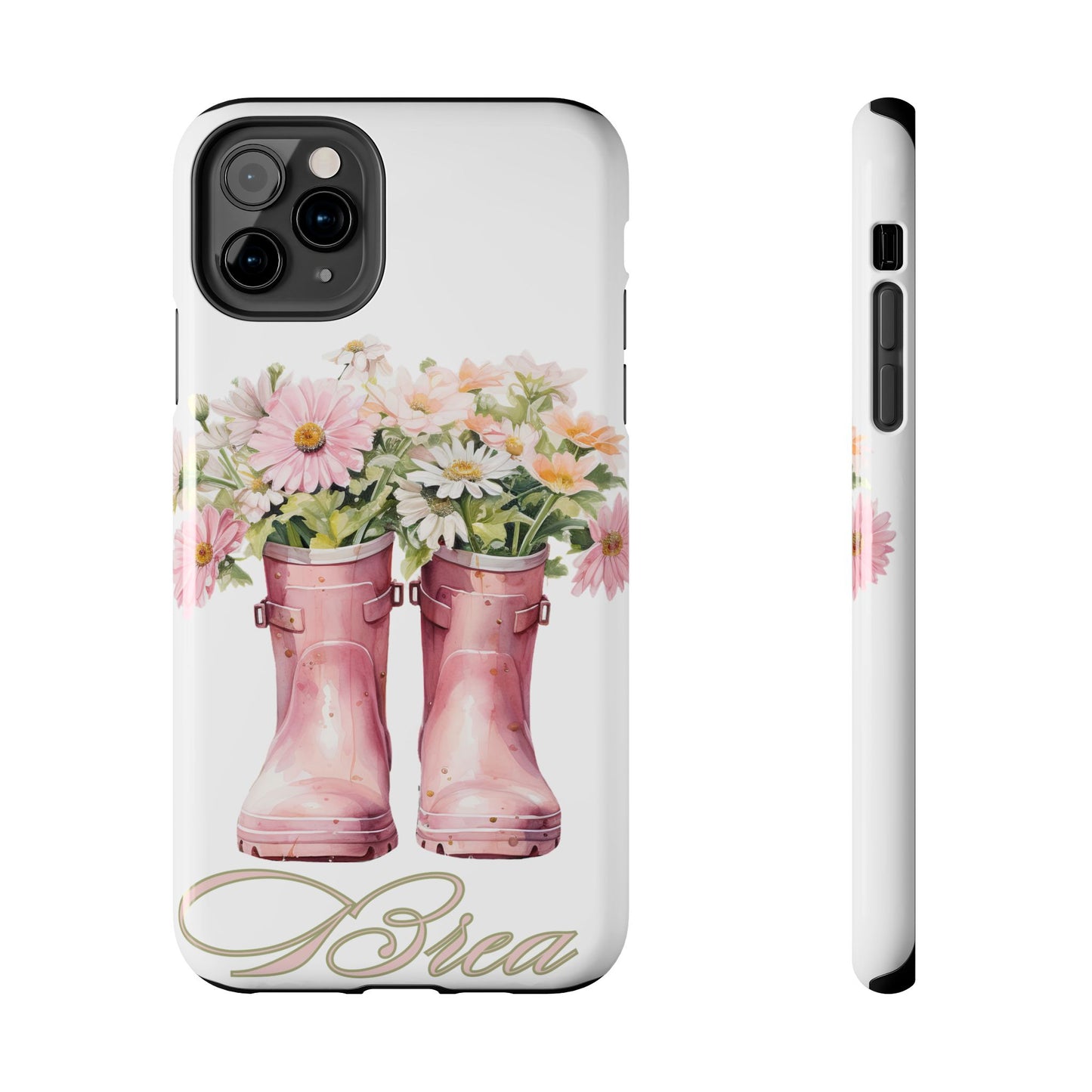 Custom pink rain boots & flowers Mother's Day personalized iPhone Case