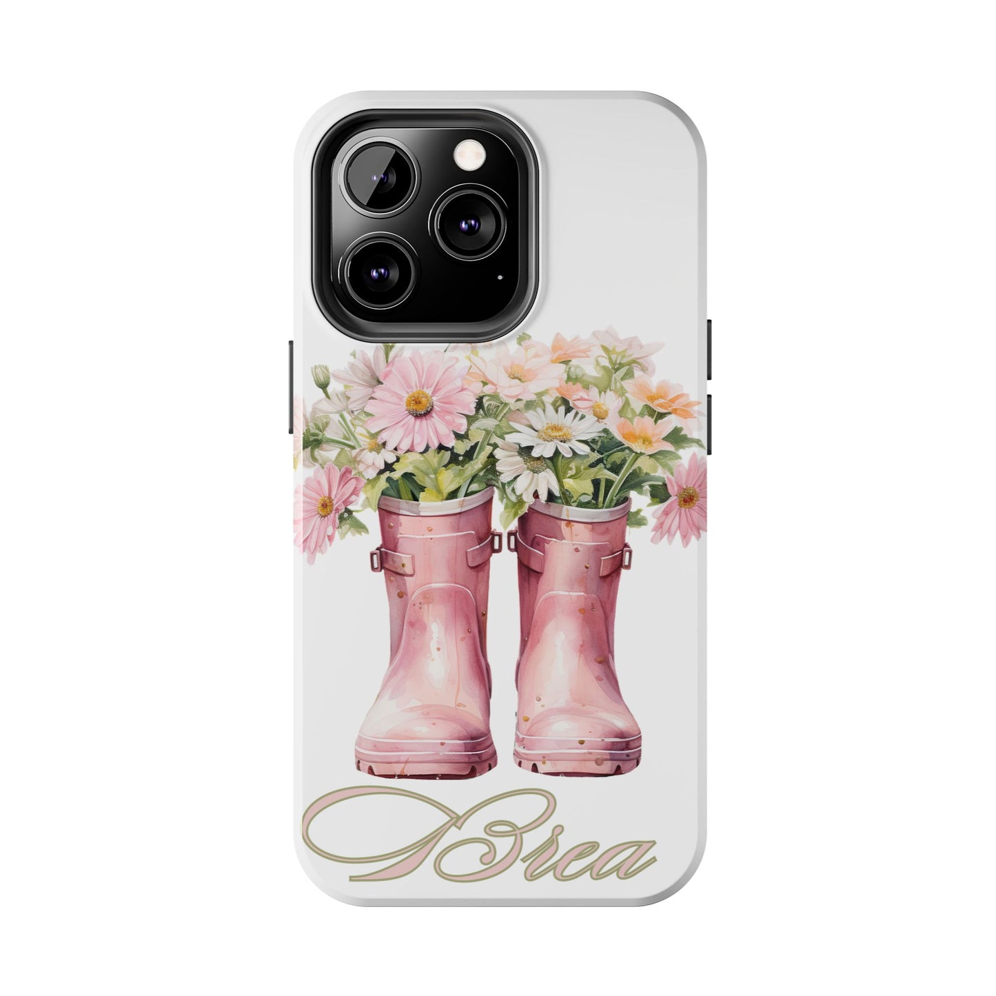Custom pink rain boots & flowers Mother's Day personalized iPhone Case