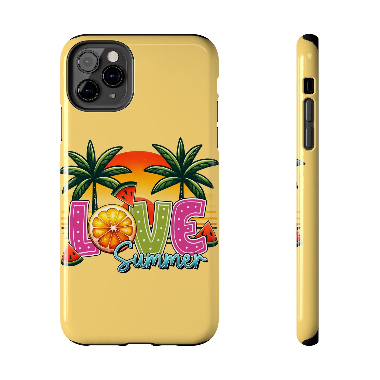 Yellow love summer aesthetics iPhone case. Compatible with iPhone models 11-16 Custom phone case for smartphones. design for Girls, Woman