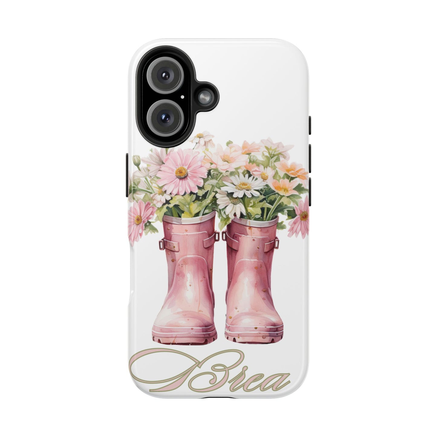 Custom pink rain boots & flowers Mother's Day personalized iPhone Case