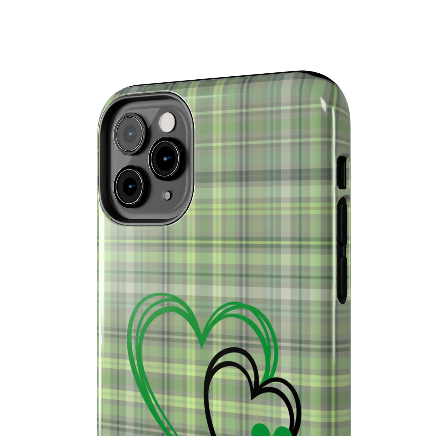 St. Patty's Phone Case- plaid hearts & shamrock- iPhone compatible