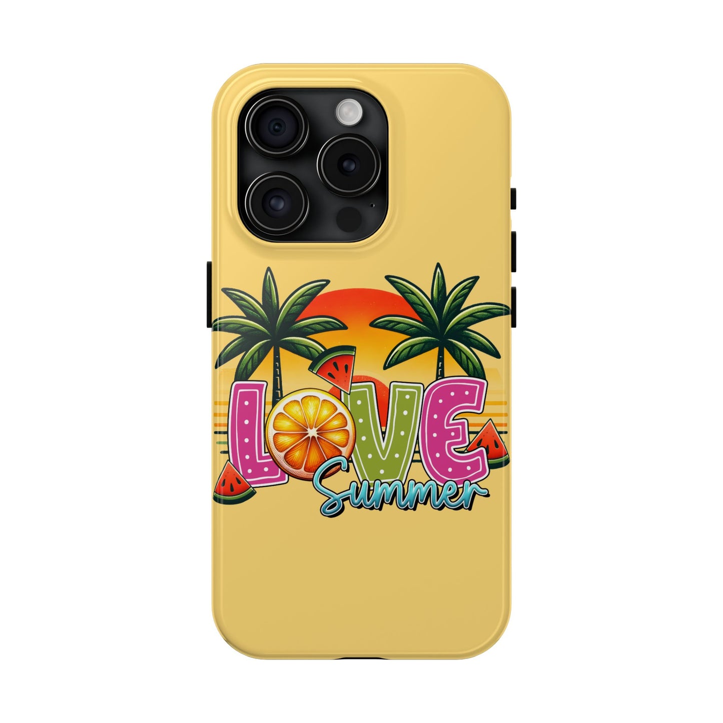 Yellow love summer aesthetics iPhone case. Compatible with iPhone models 11-16 Custom phone case for smartphones. design for Girls, Woman