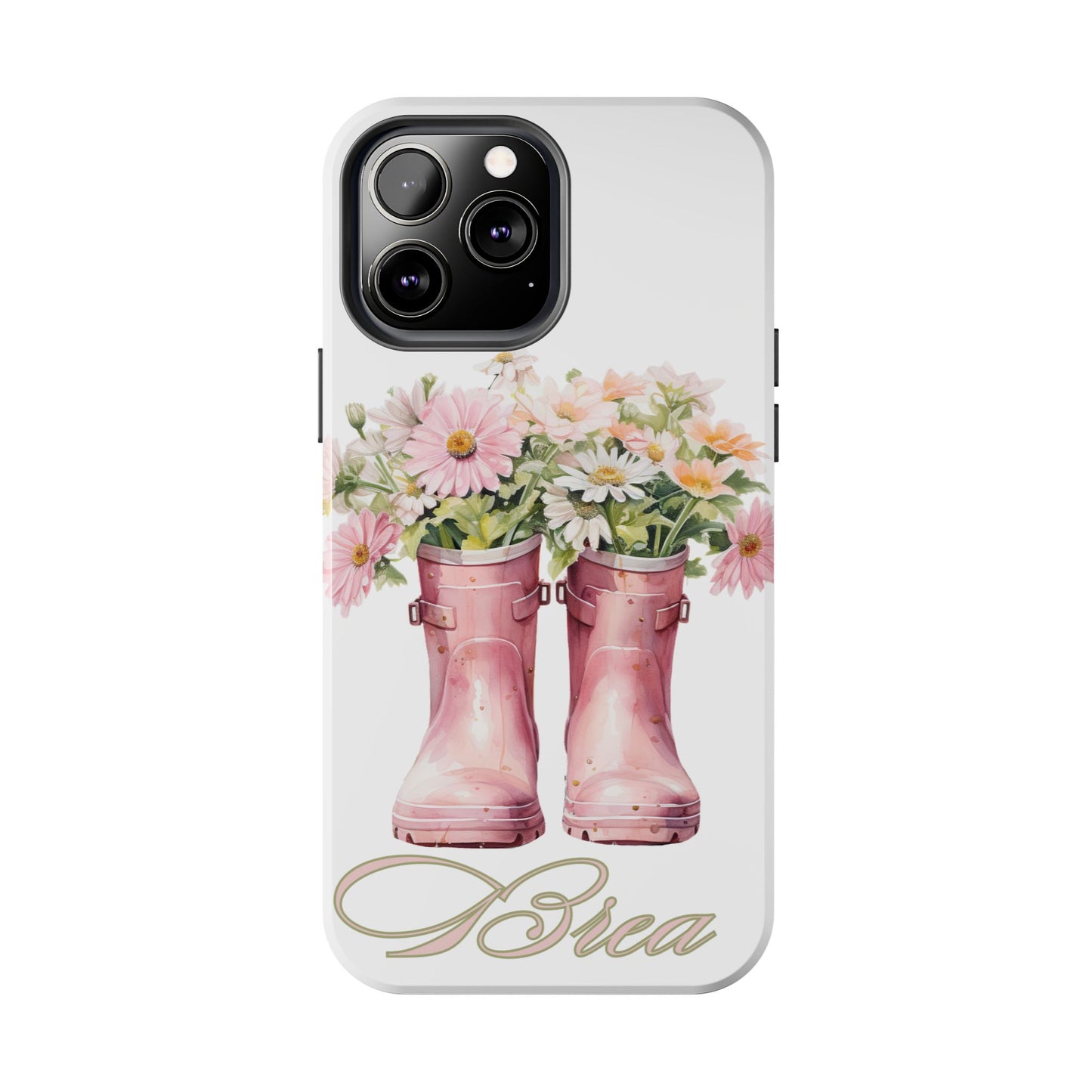 Custom pink rain boots & flowers Mother's Day personalized iPhone Case