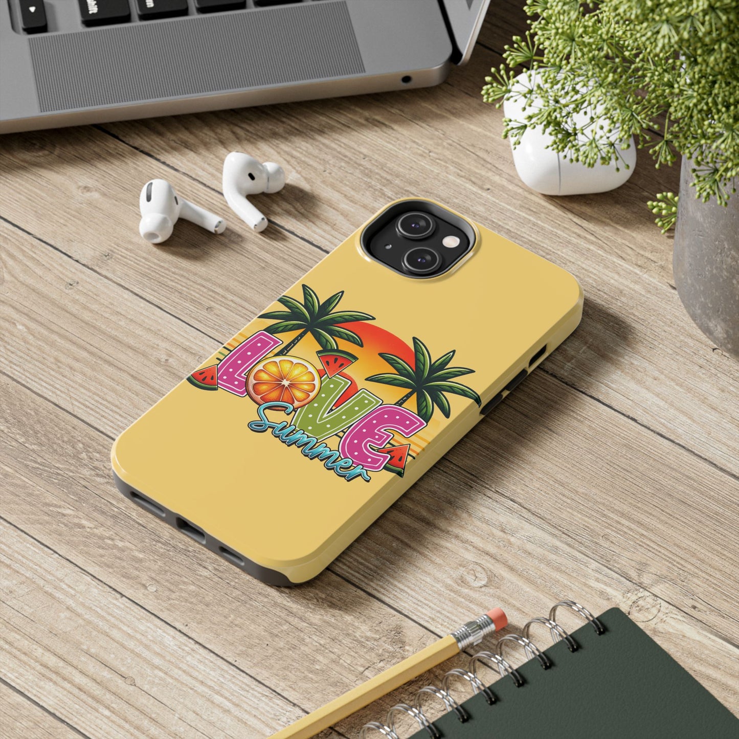Yellow love summer aesthetics iPhone case. Compatible with iPhone models 11-16 Custom phone case for smartphones. design for Girls, Woman