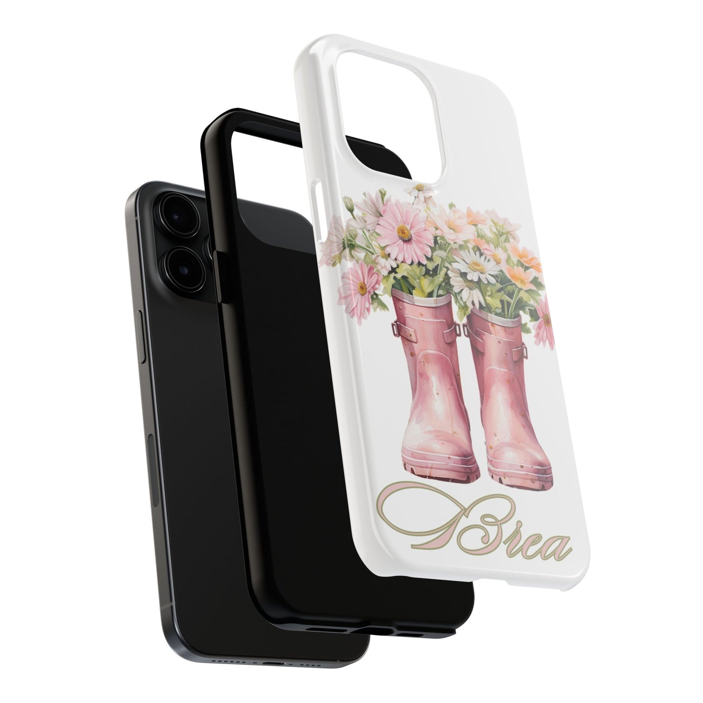Custom pink rain boots & flowers Mother's Day personalized iPhone Case