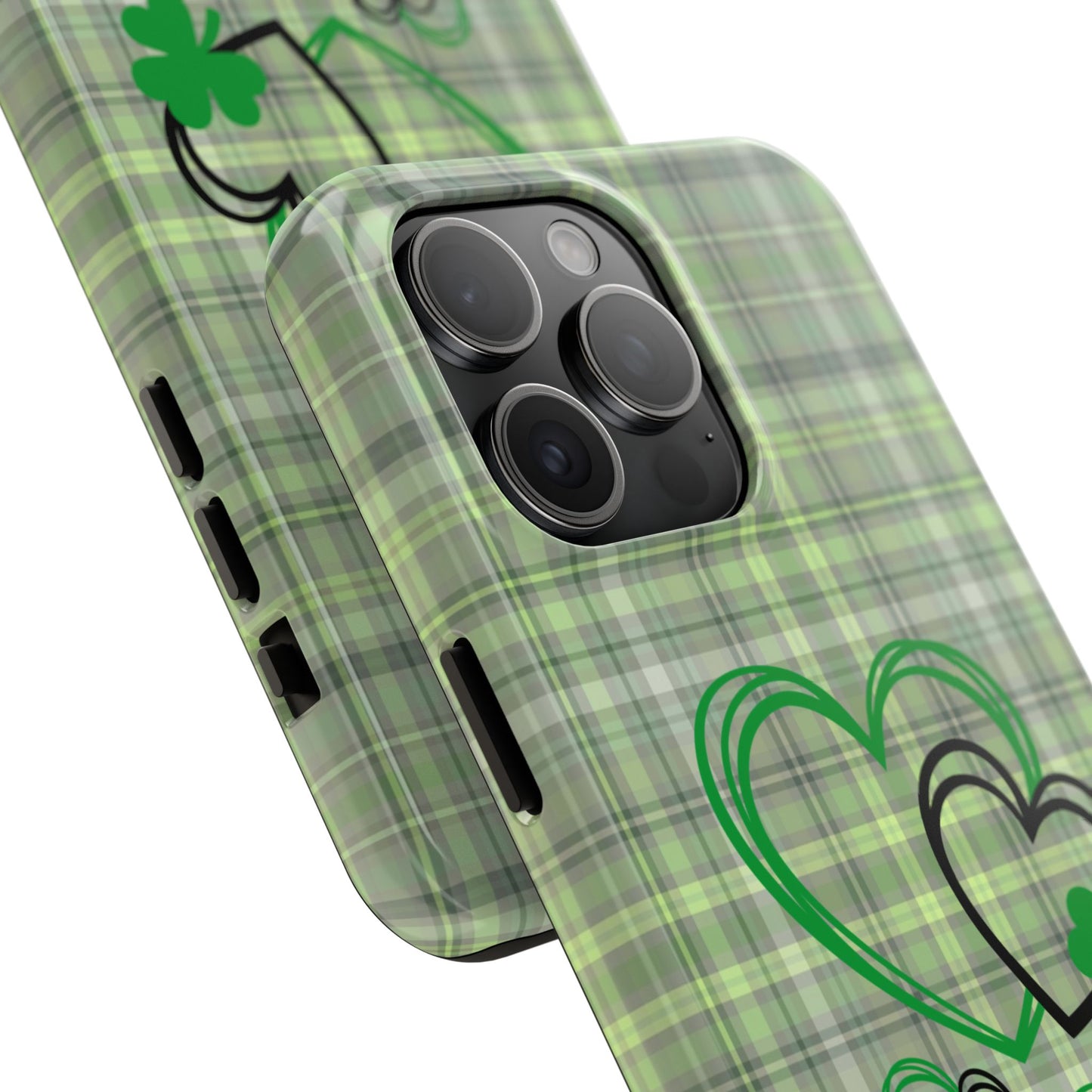 St. Patty's Phone Case- plaid hearts & shamrock- iPhone compatible