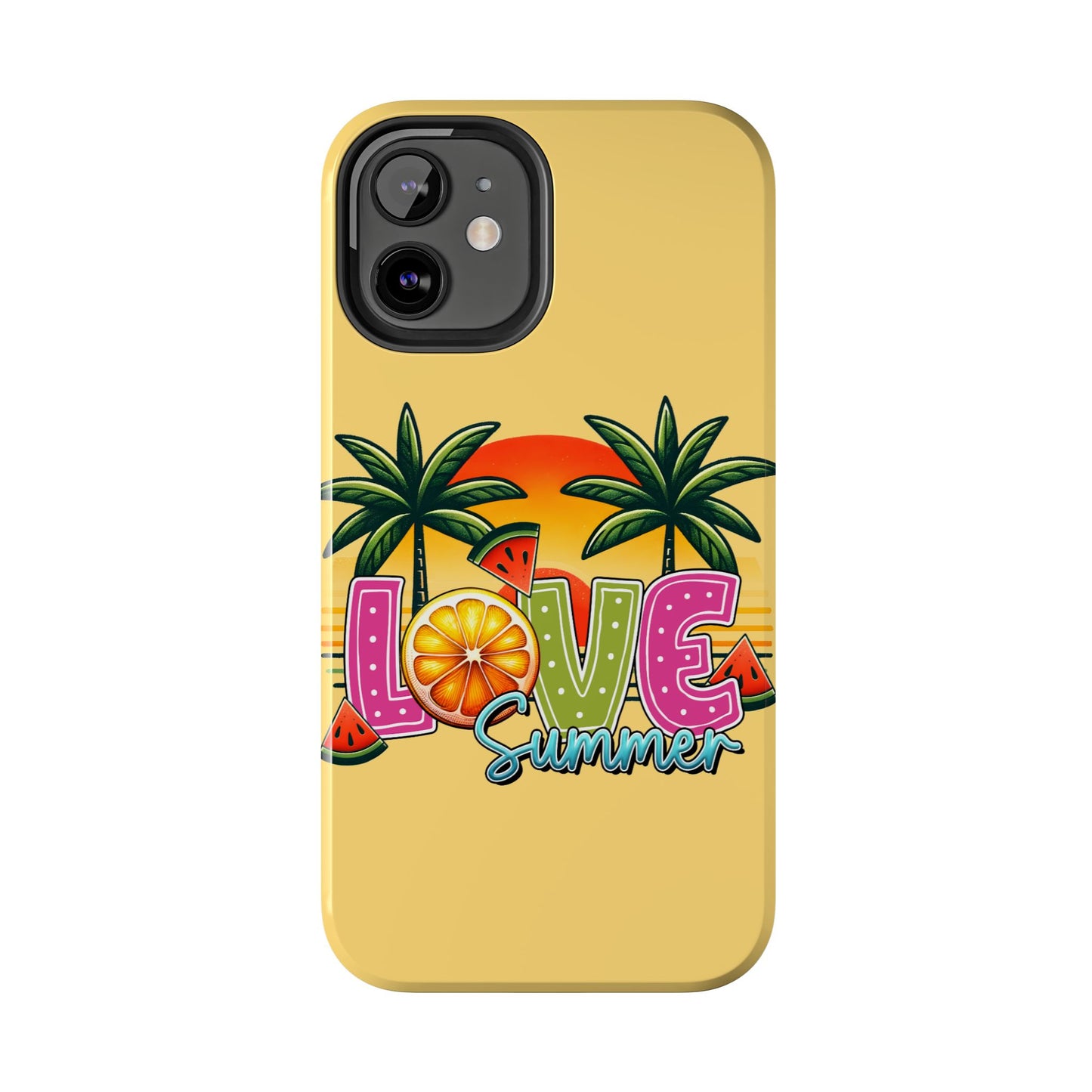 Yellow love summer aesthetics iPhone case. Compatible with iPhone models 11-16 Custom phone case for smartphones. design for Girls, Woman