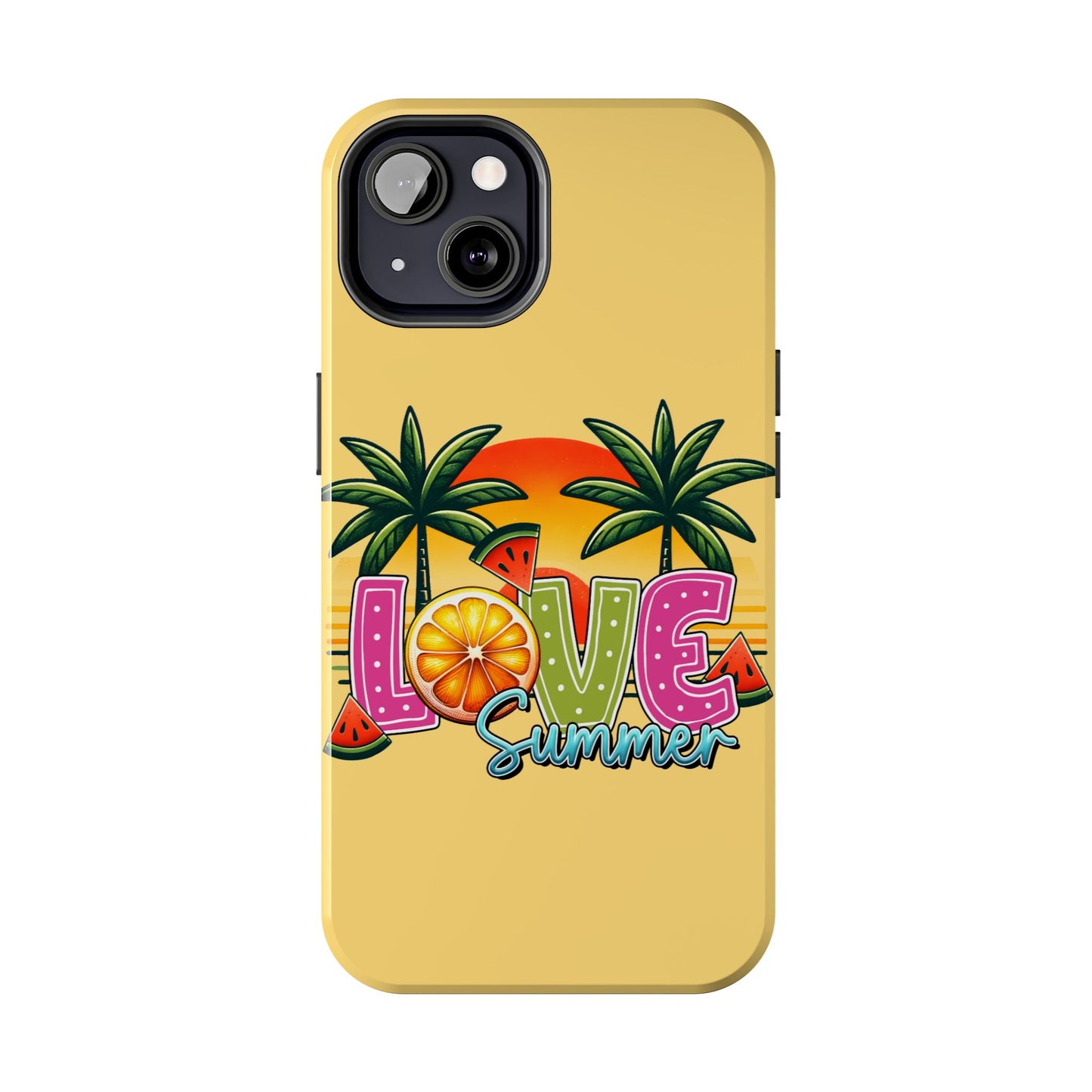 Yellow love summer aesthetics iPhone case. Compatible with iPhone models 11-16 Custom phone case for smartphones. design for Girls, Woman
