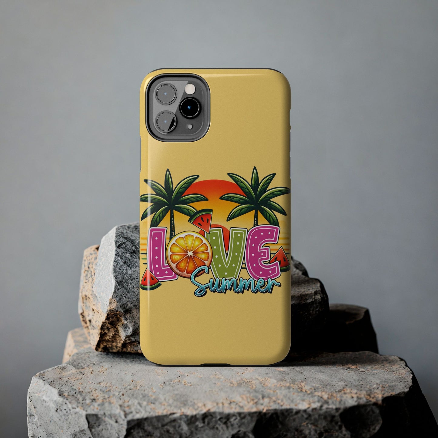 Yellow love summer aesthetics iPhone case. Compatible with iPhone models 11-16 Custom phone case for smartphones. design for Girls, Woman