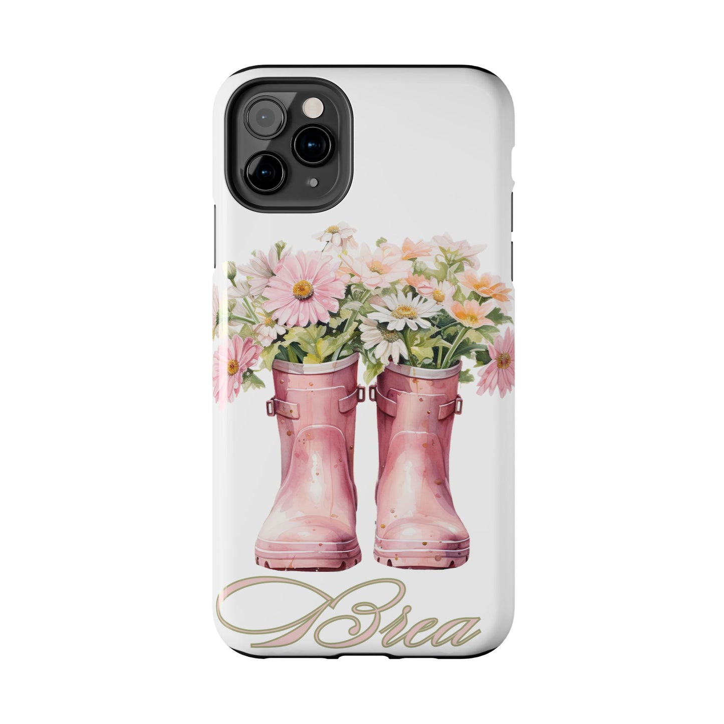 Custom pink rain boots & flowers Mother's Day personalized iPhone Case