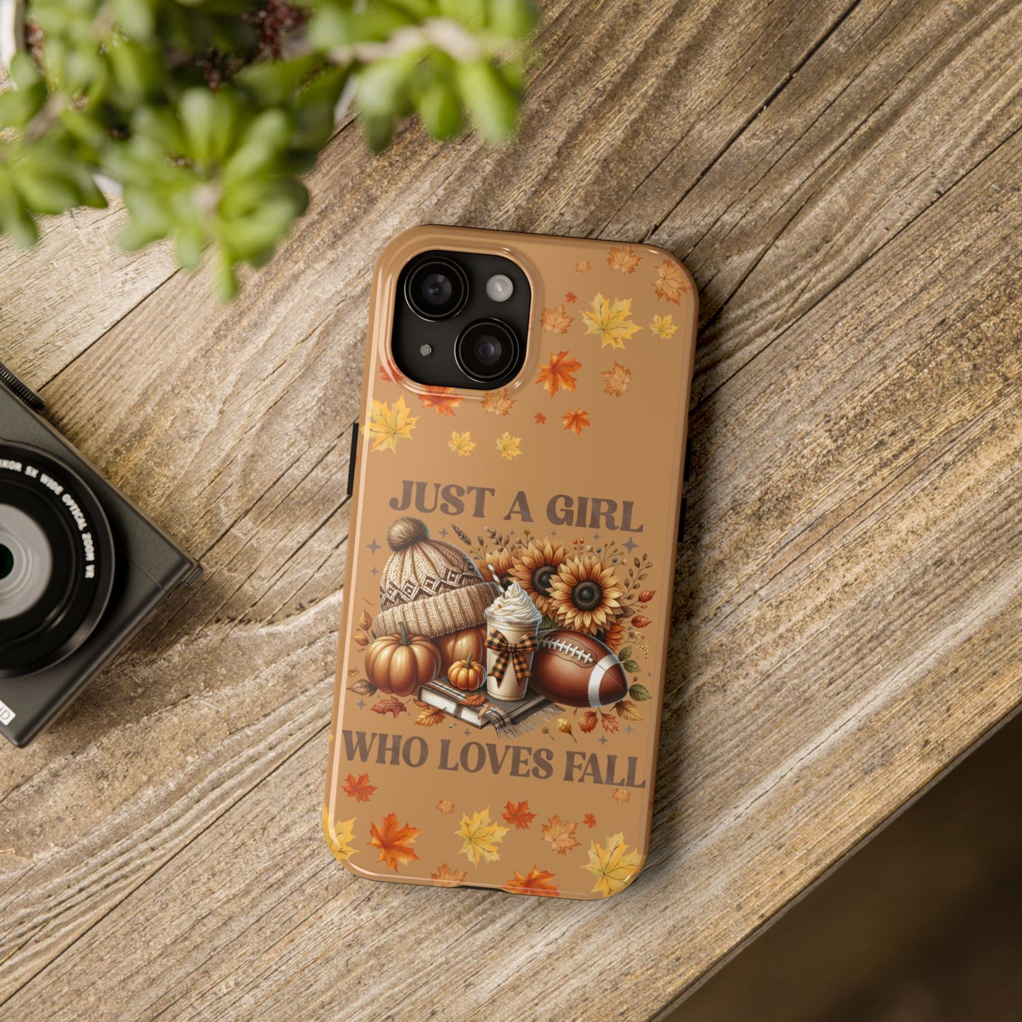 Just a girl who loves fall iPhone case. Fall aesthetics. Compatible with iPhone models 11-15 including all mini, plus, pro & pro max. Custom phone case for smartphones. design for Girls, Woman