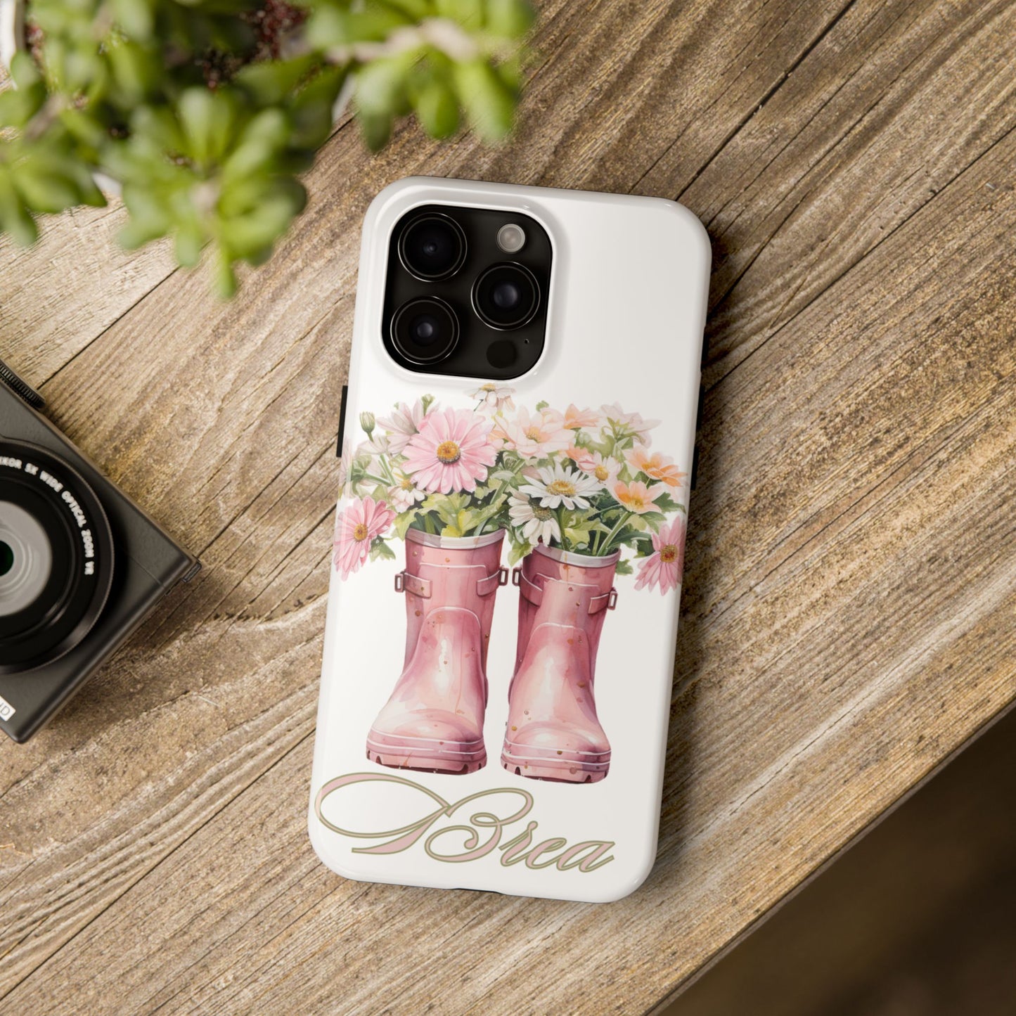 Custom pink rain boots & flowers Mother's Day personalized iPhone Case