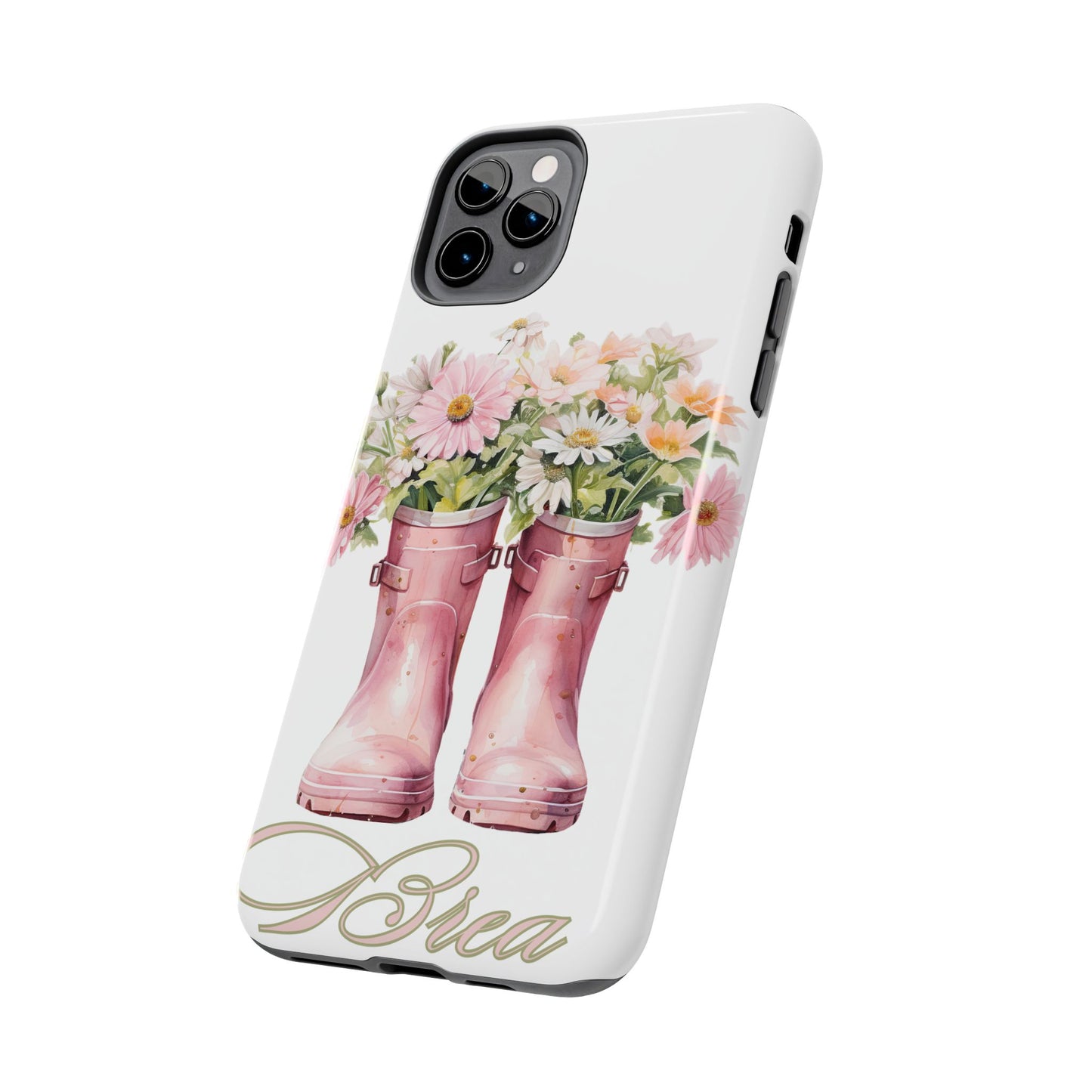Custom pink rain boots & flowers Mother's Day personalized iPhone Case
