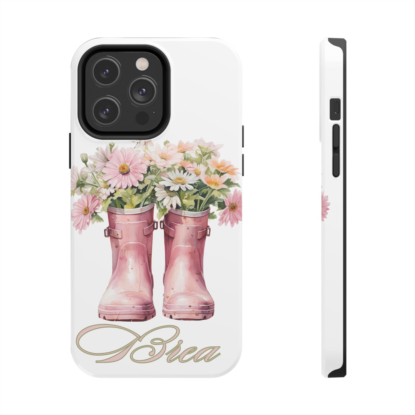 Custom pink rain boots & flowers Mother's Day personalized iPhone Case