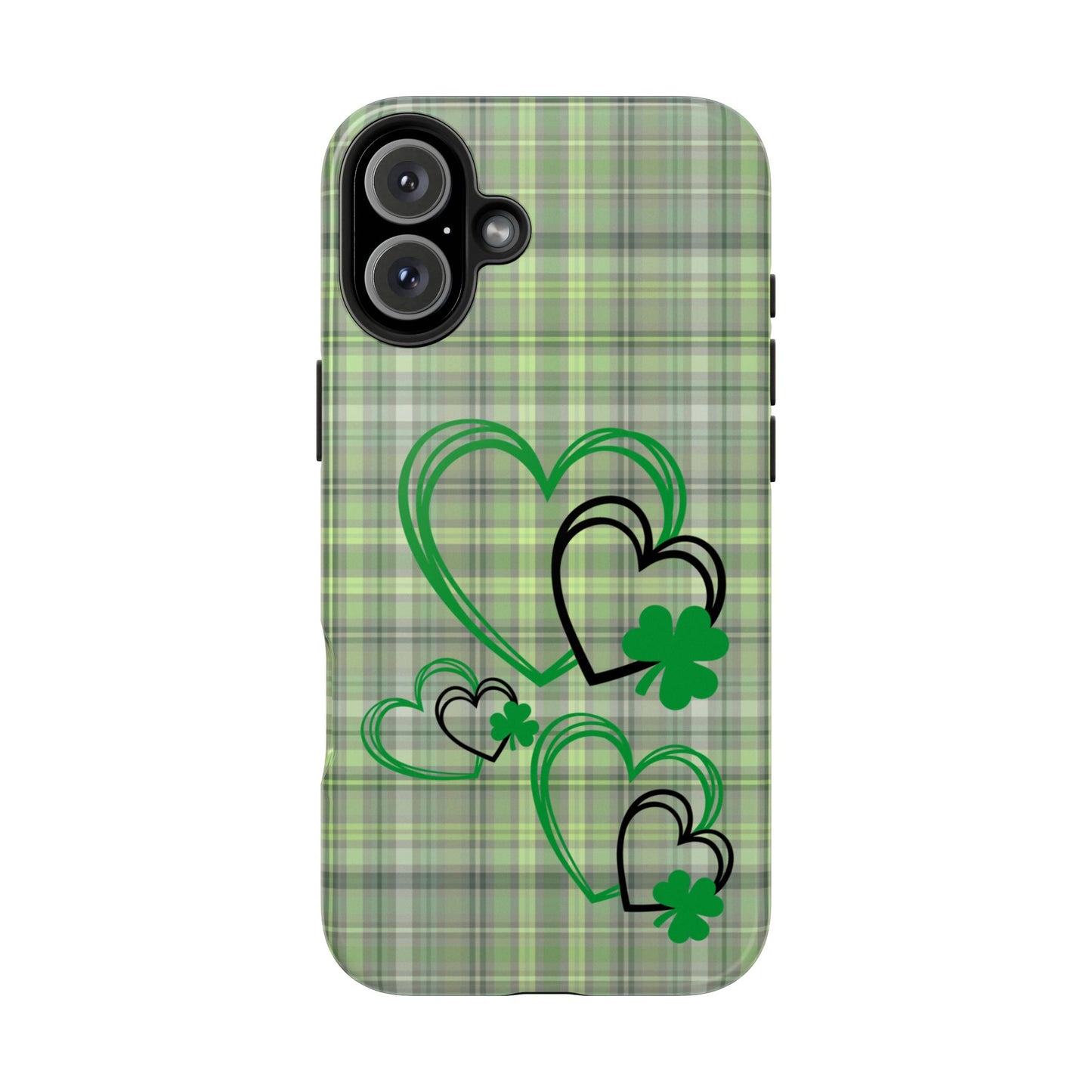 St. Patty's Phone Case- plaid hearts & shamrock- iPhone compatible