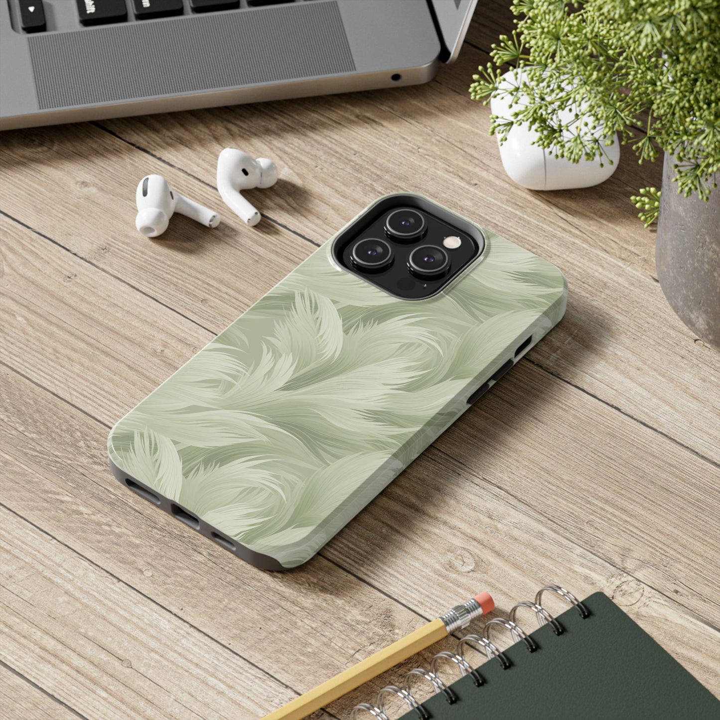 Feathered sage green Abstract Phone Case iPhone compatible