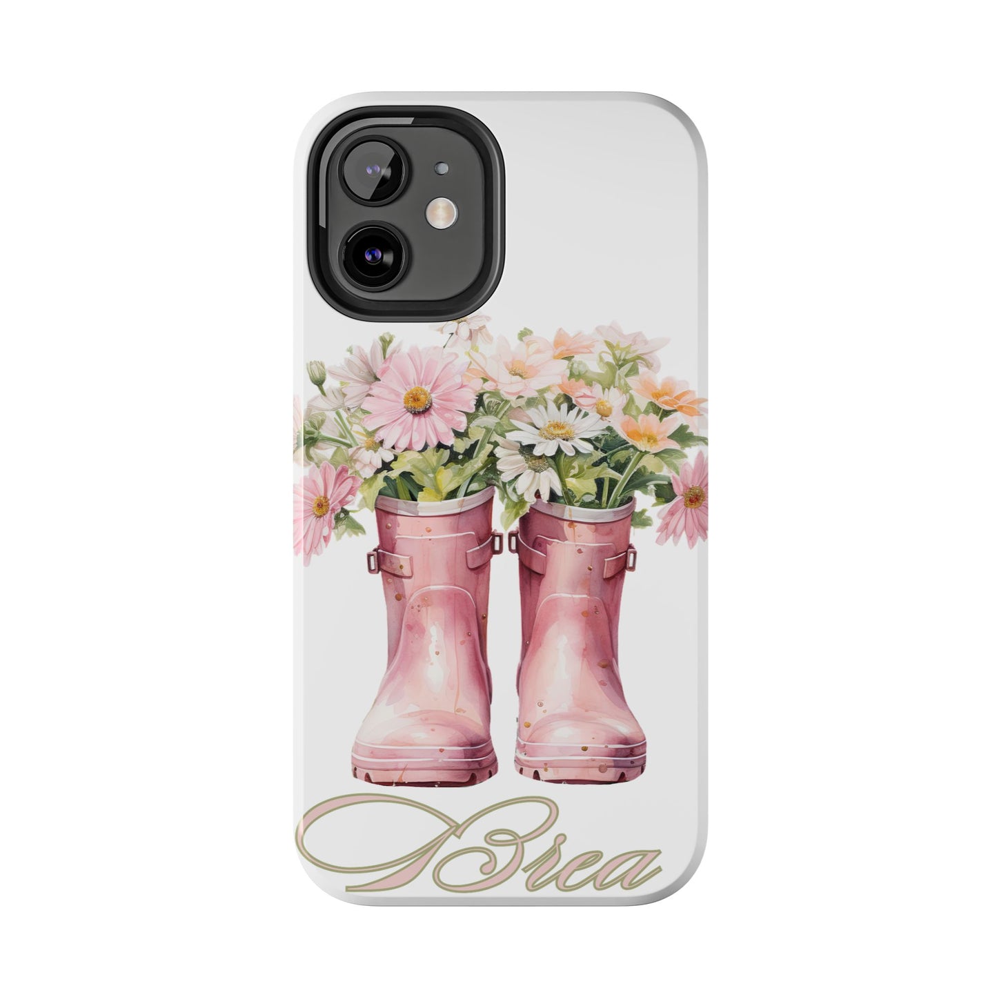 Custom pink rain boots & flowers Mother's Day personalized iPhone Case