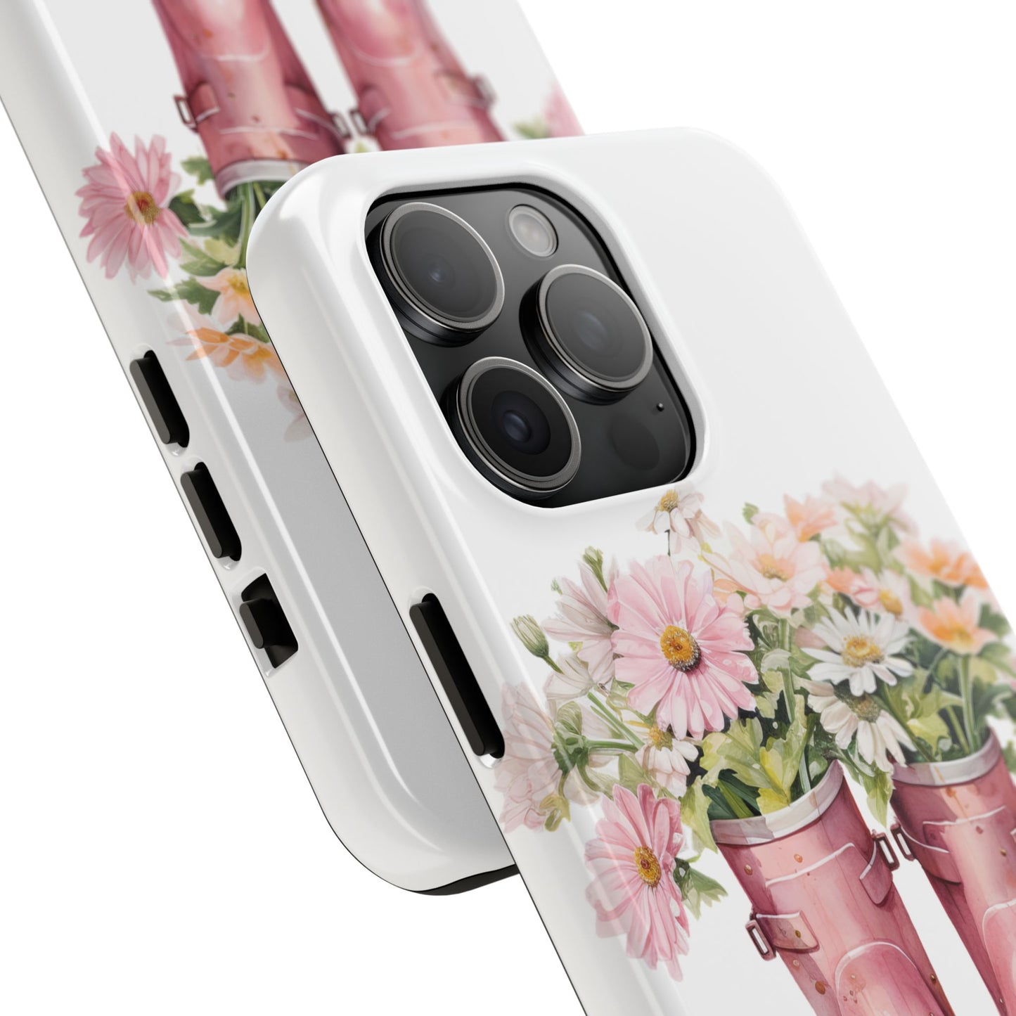 Custom pink rain boots & flowers Mother's Day personalized iPhone Case