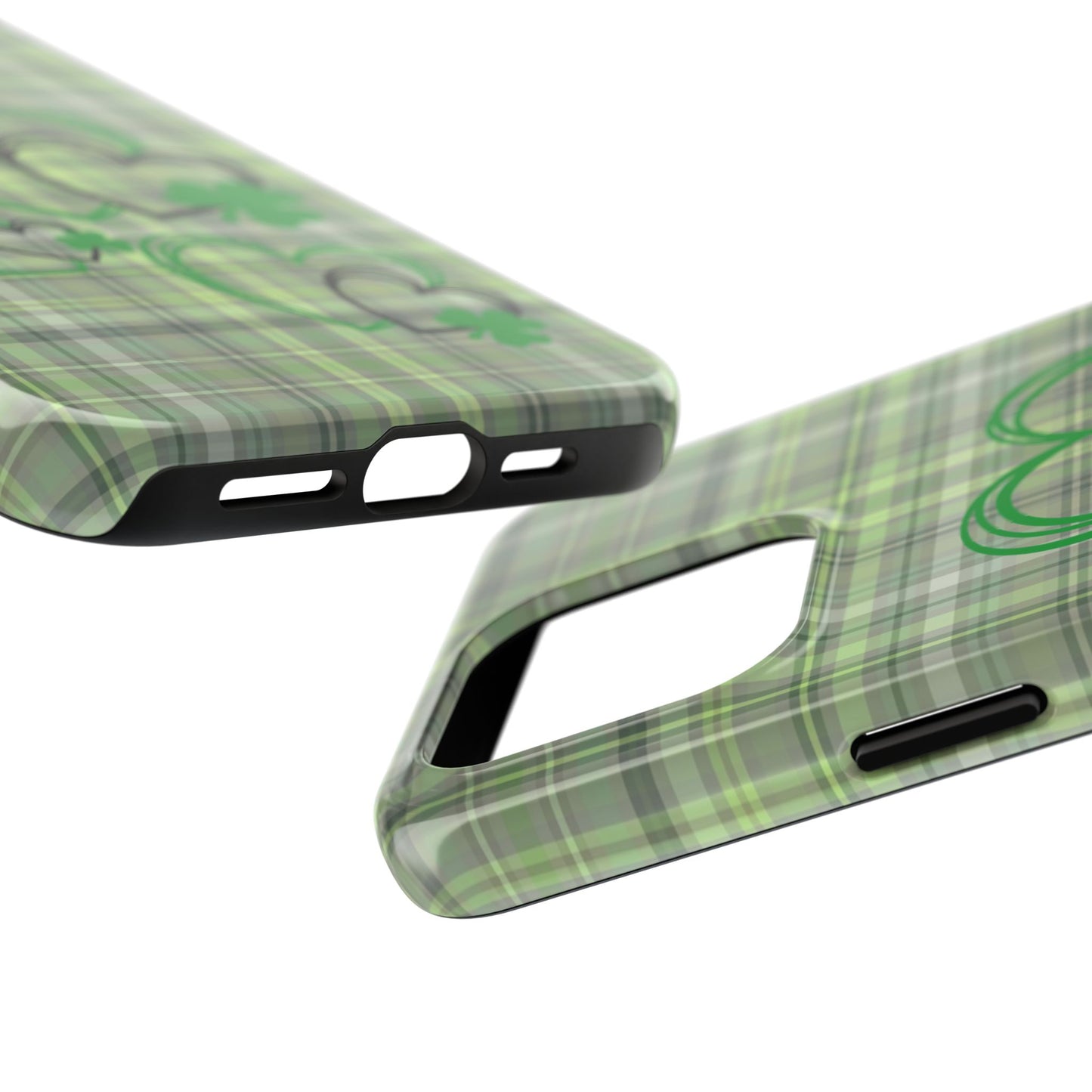 St. Patty's Phone Case- plaid hearts & shamrock- iPhone compatible
