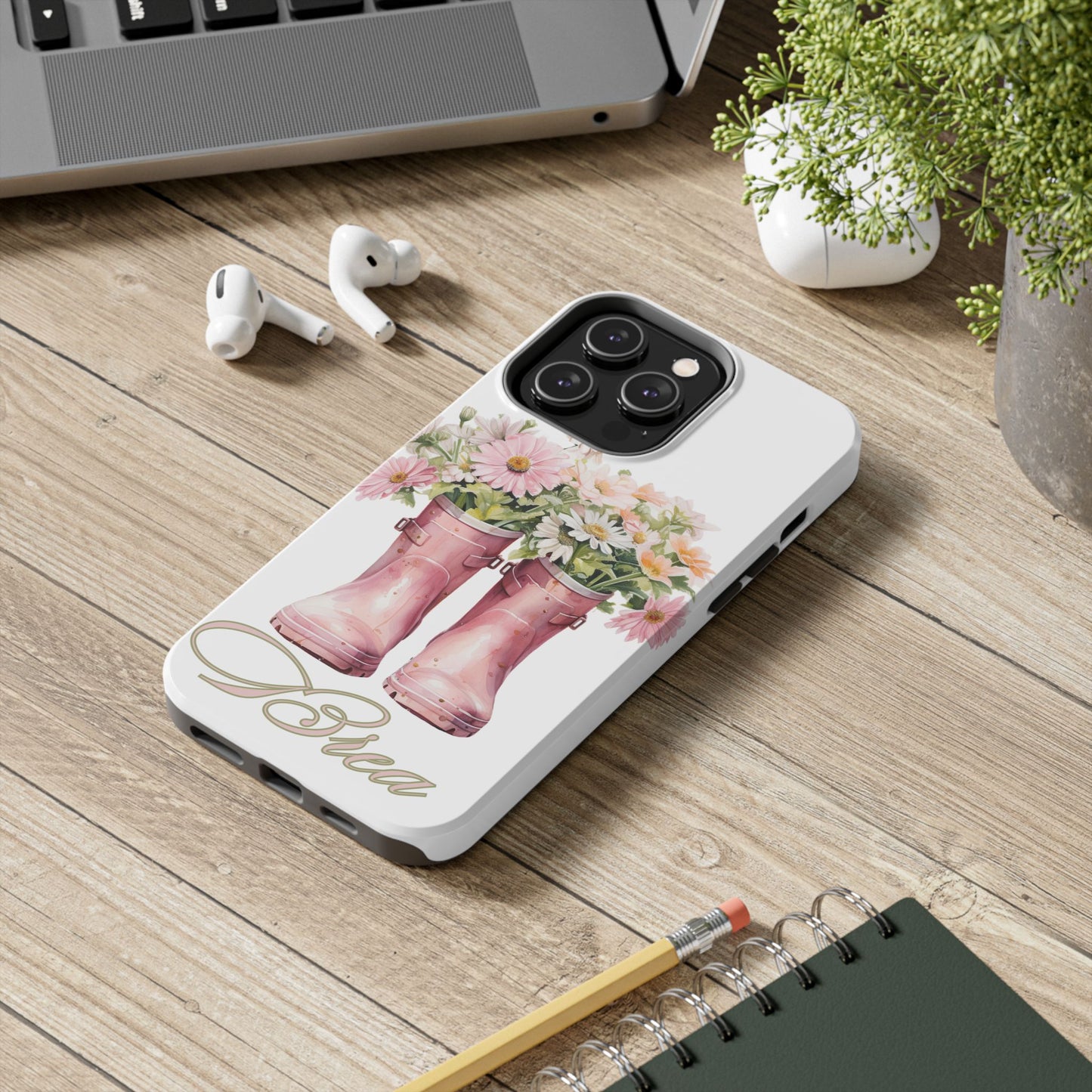 Custom pink rain boots & flowers Mother's Day personalized iPhone Case