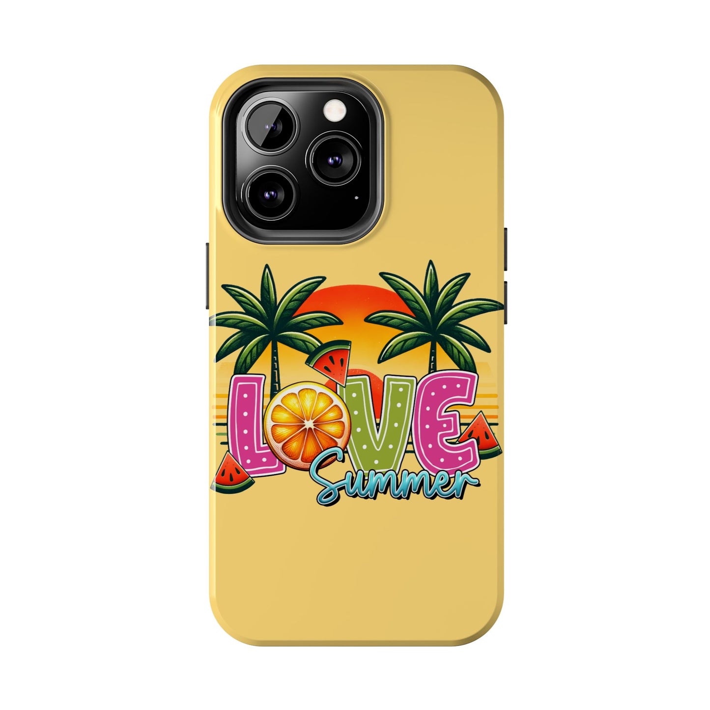 Yellow love summer aesthetics iPhone case. Compatible with iPhone models 11-16 Custom phone case for smartphones. design for Girls, Woman