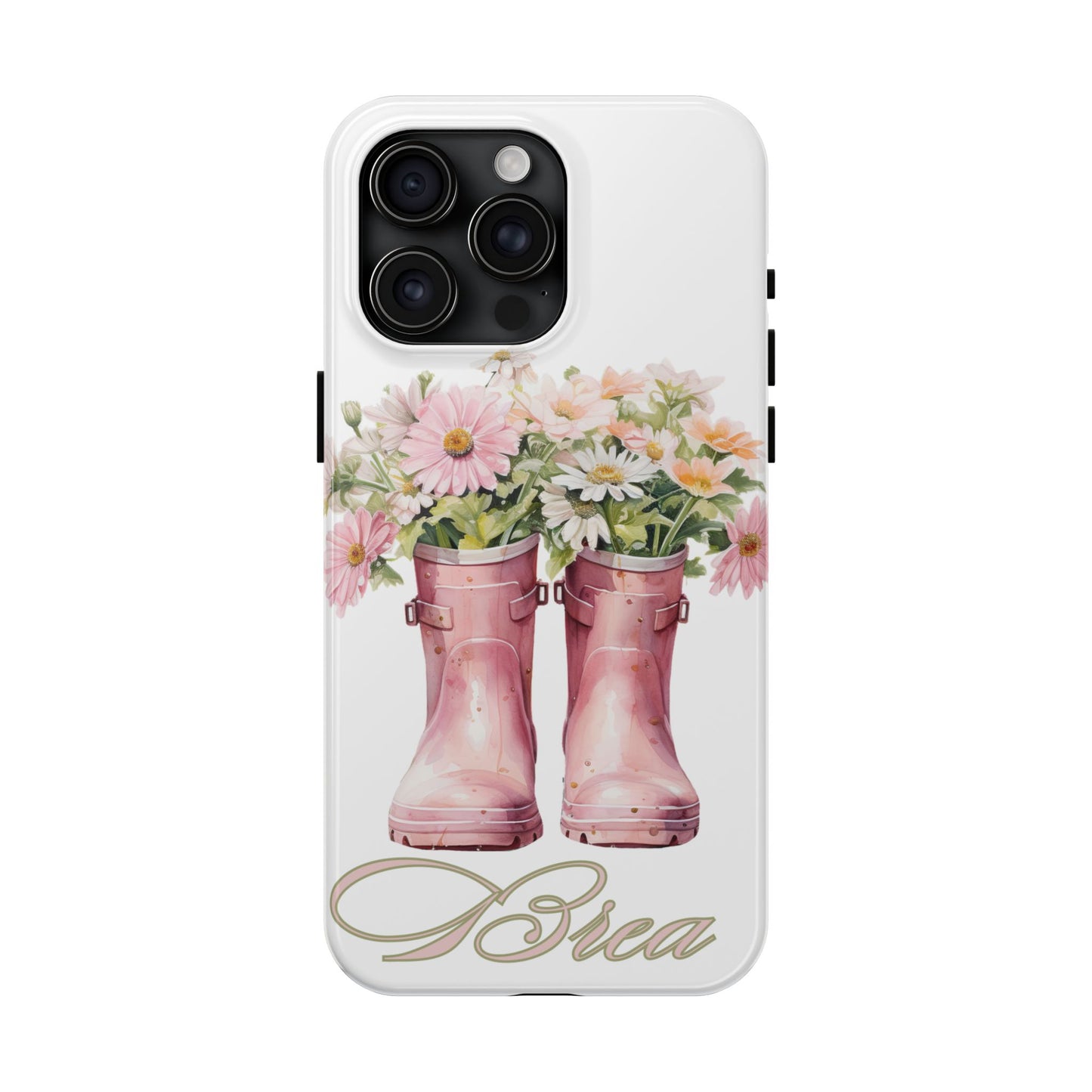 Custom pink rain boots & flowers Mother's Day personalized iPhone Case