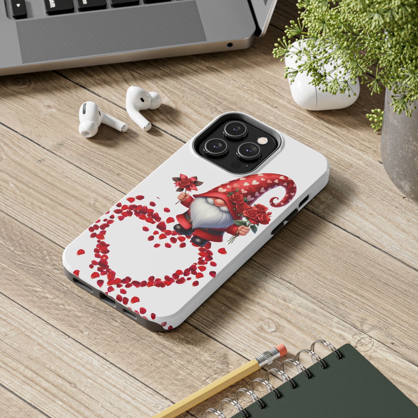 Gnome with roses-Valentines day iPhone case- Romantic & stylish design
