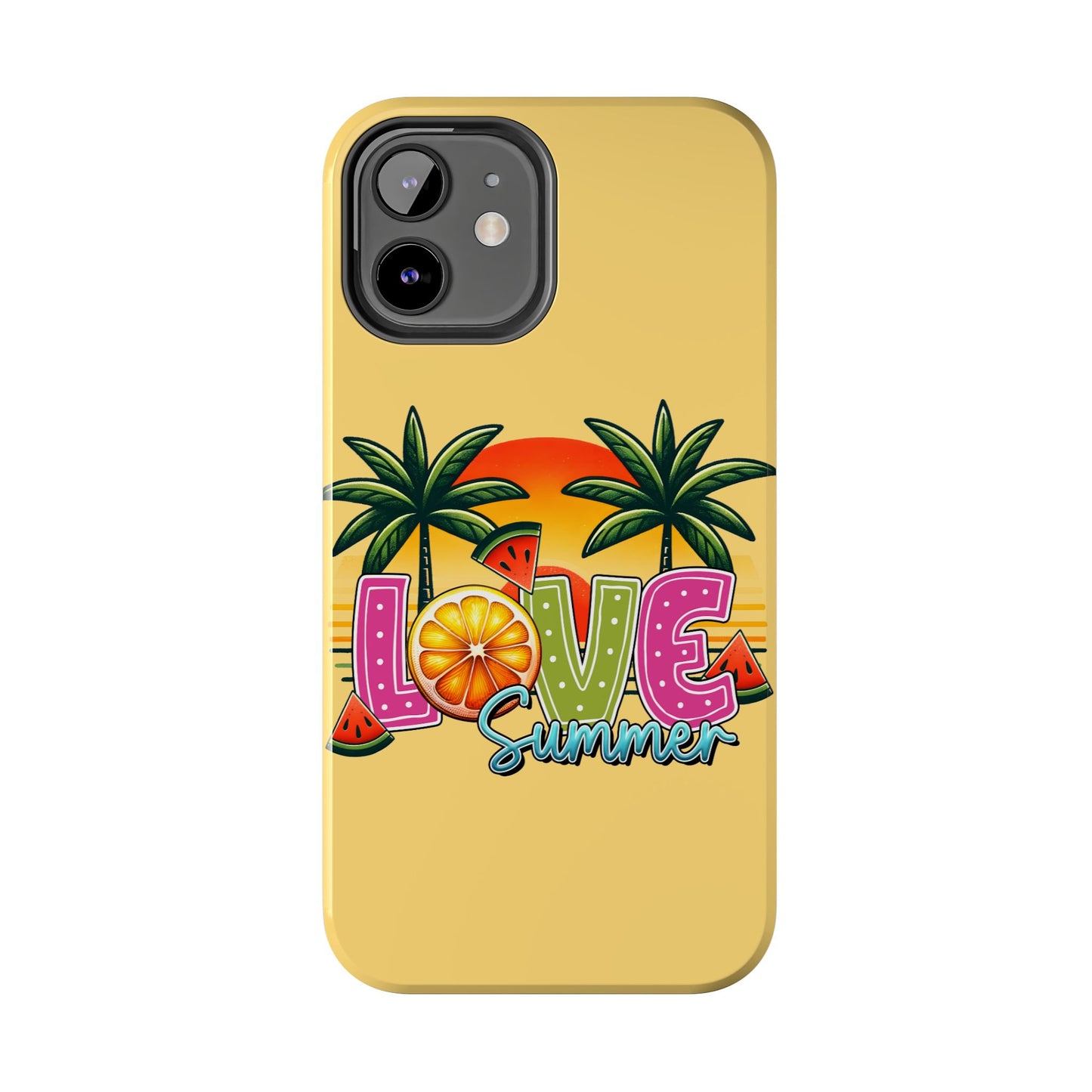 Yellow love summer aesthetics iPhone case. Compatible with iPhone models 11-16 Custom phone case for smartphones. design for Girls, Woman