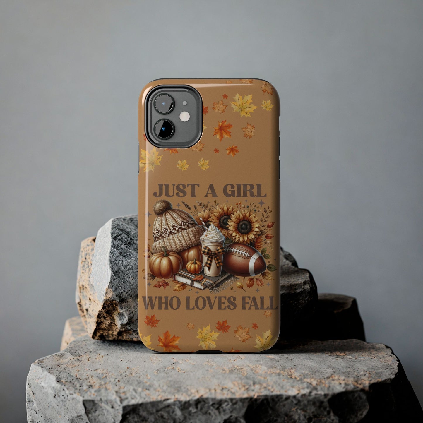 Just a girl who loves fall iPhone case. Fall aesthetics. Compatible with iPhone models 11-15 including all mini, plus, pro & pro max. Custom phone case for smartphones. design for Girls, Woman