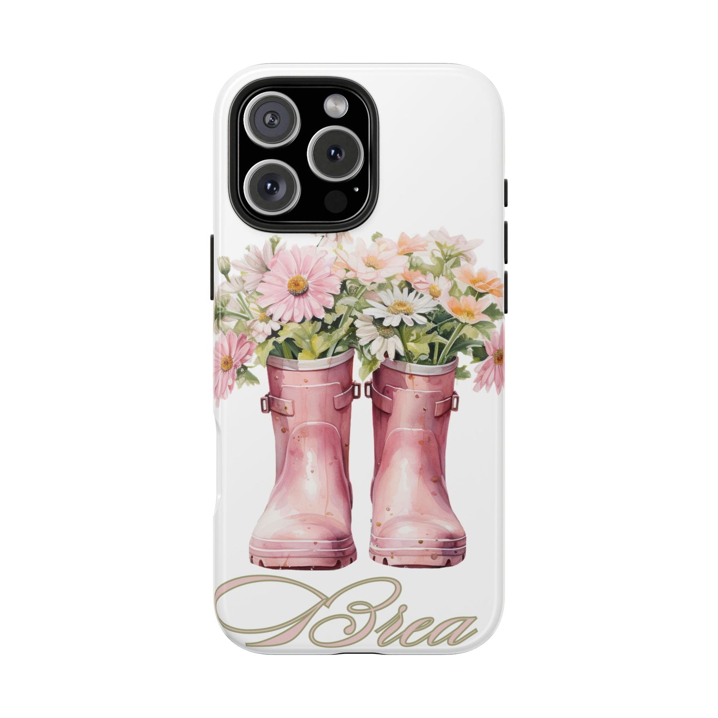Custom pink rain boots & flowers Mother's Day personalized iPhone Case