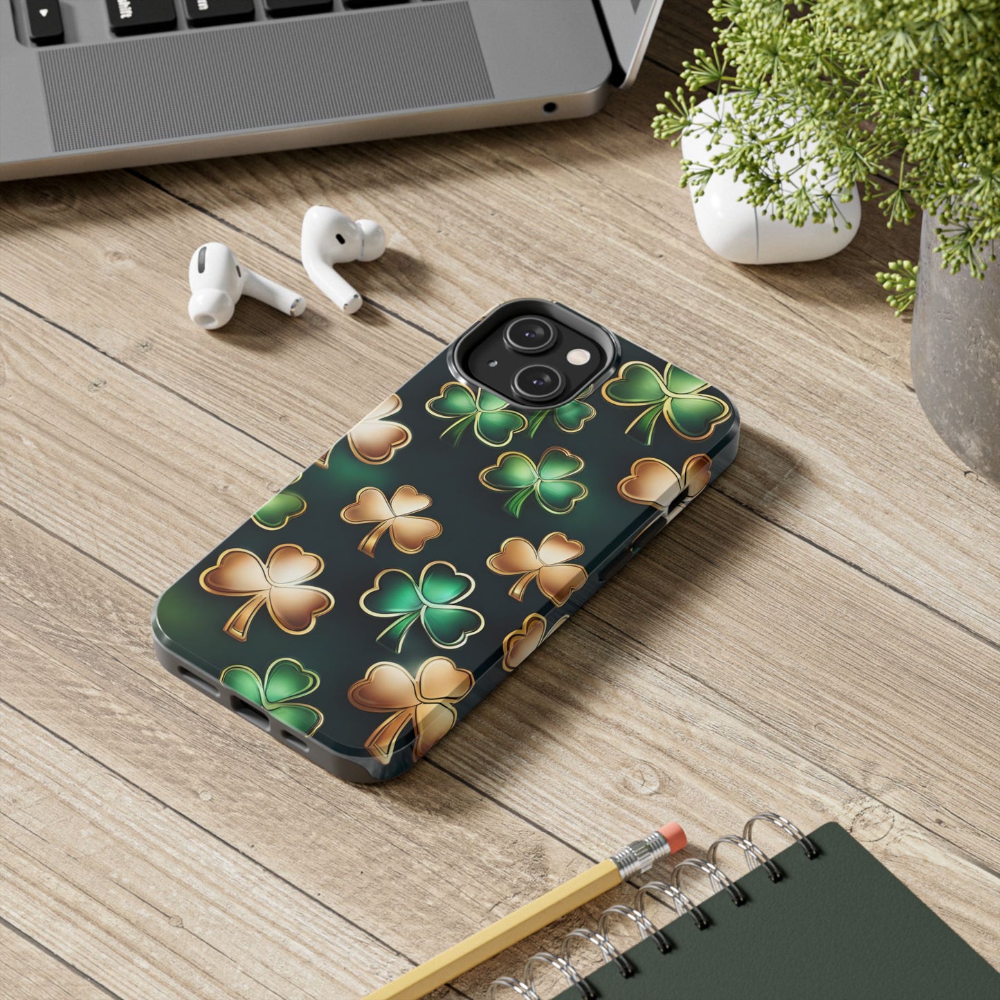 Green & Gold Shamrocks- phone case- iPhone compatible