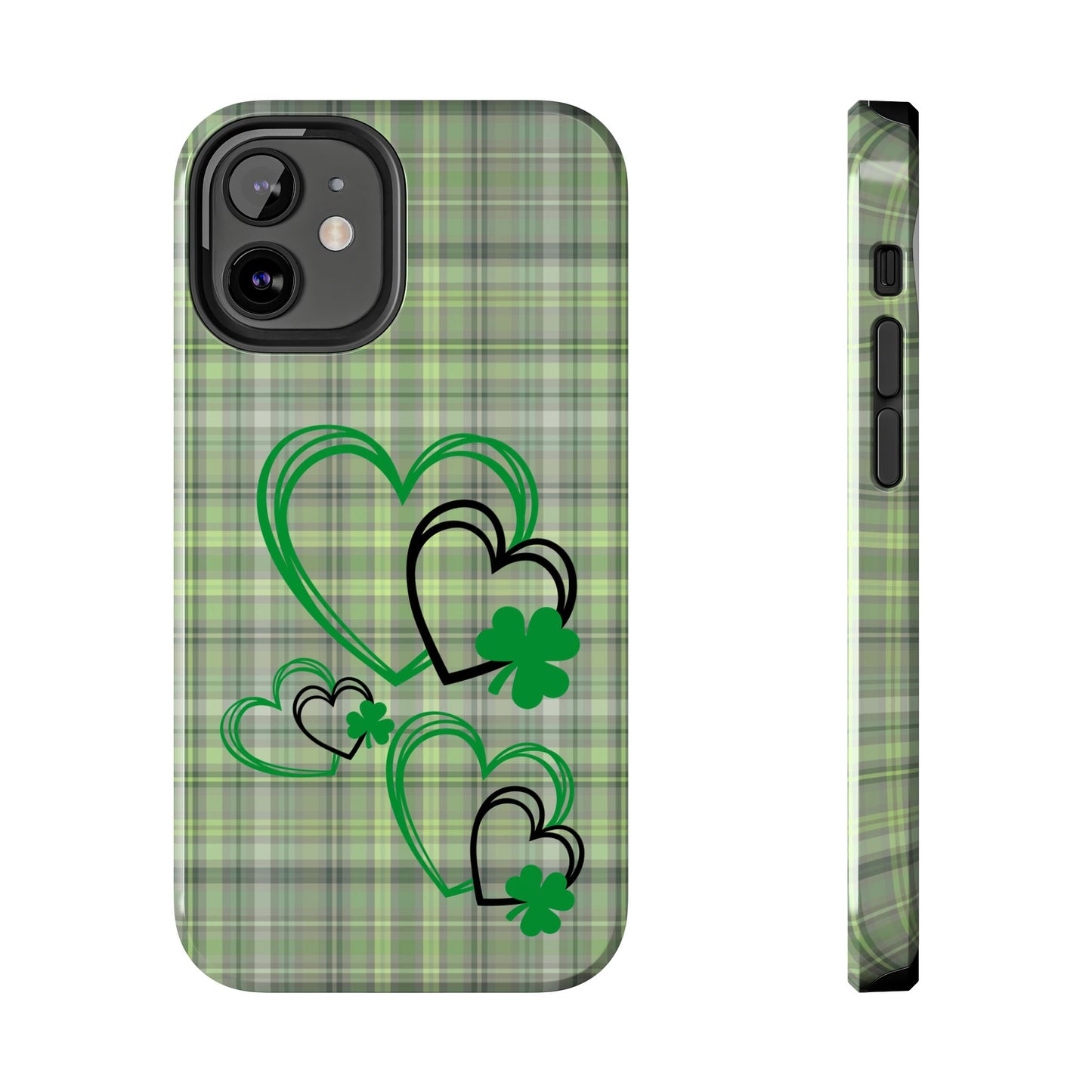 St. Patty's Phone Case- plaid hearts & shamrock- iPhone compatible