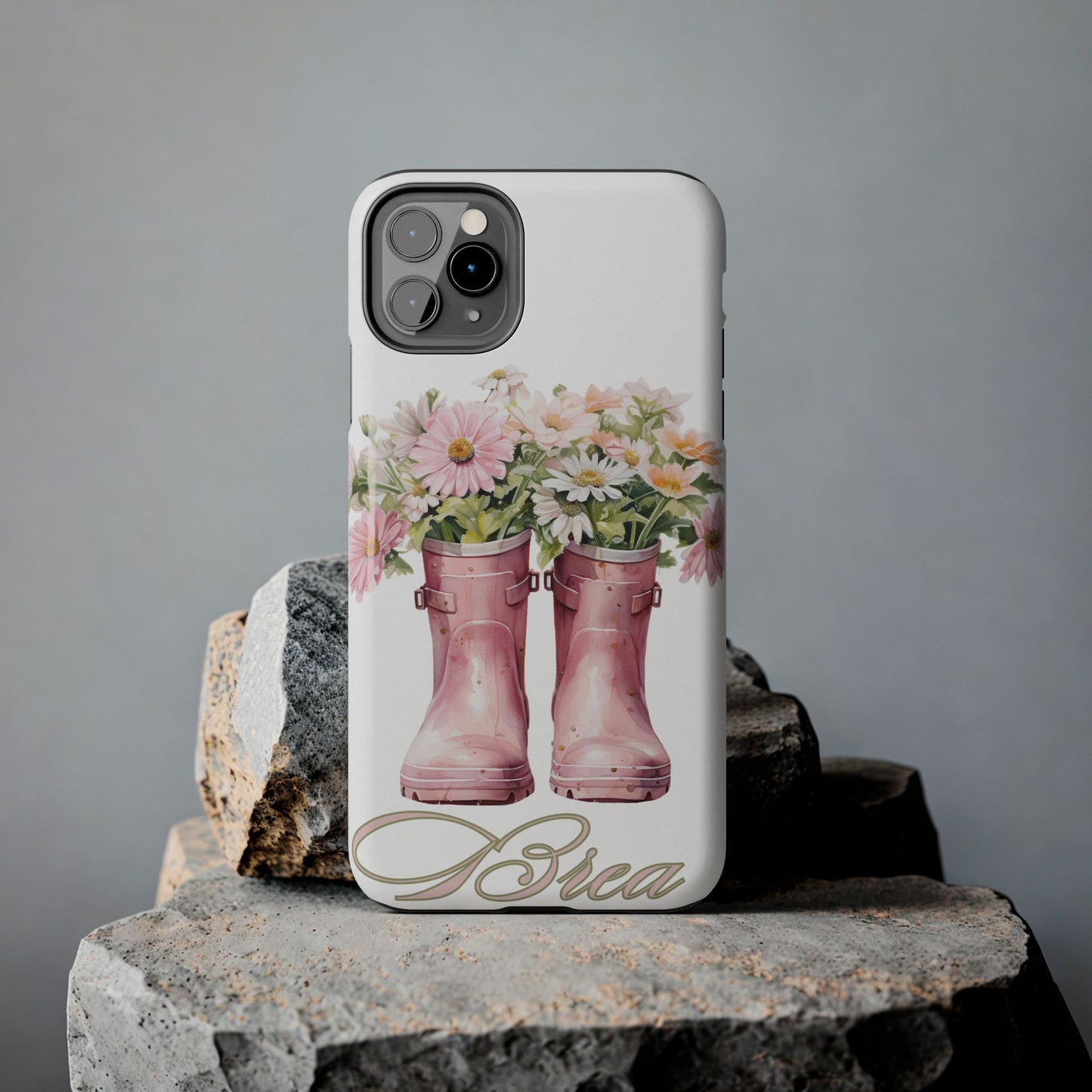 Custom pink rain boots & flowers Mother's Day personalized iPhone Case