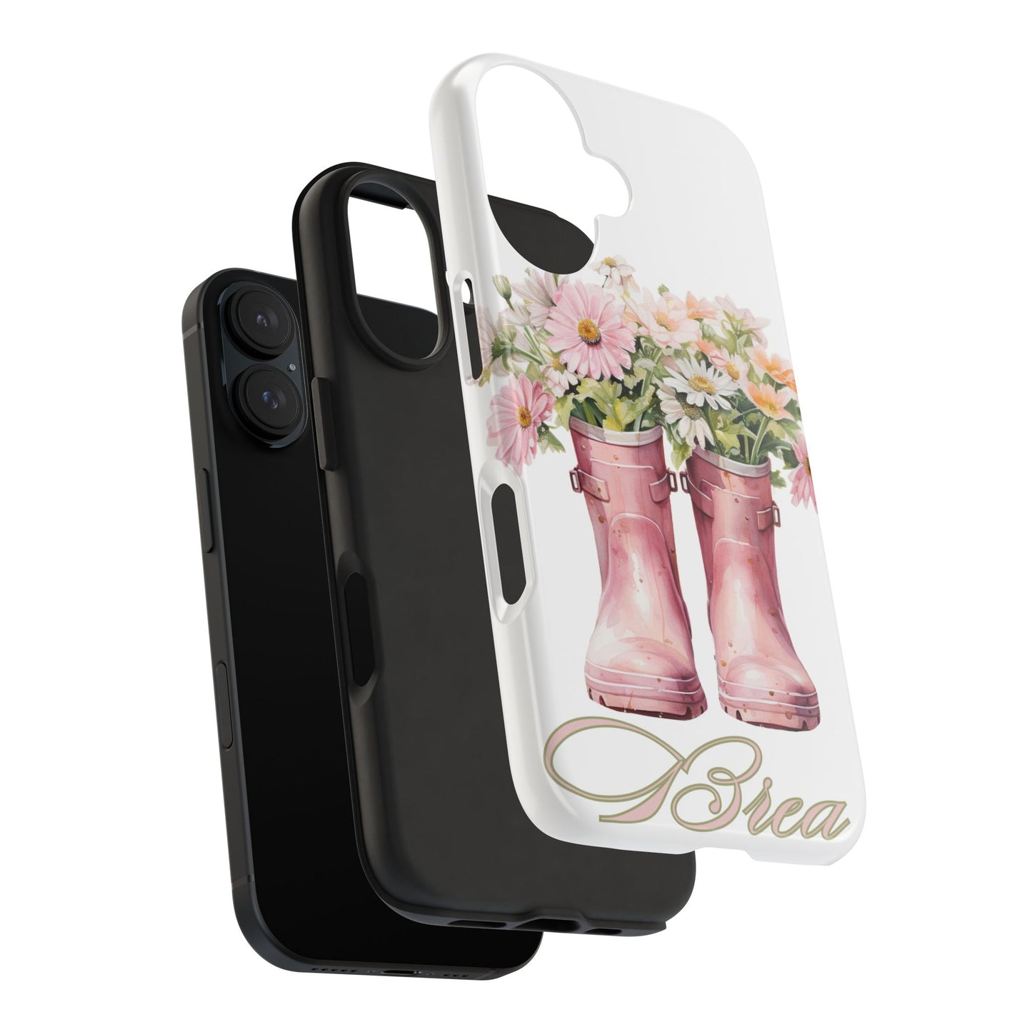 Custom pink rain boots & flowers Mother's Day personalized iPhone Case