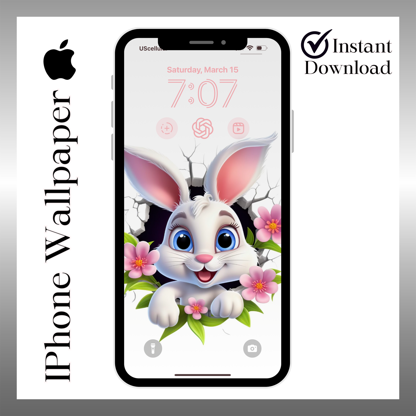 Spring breakout bunny wallpaper iPhone lock screen art digital download
