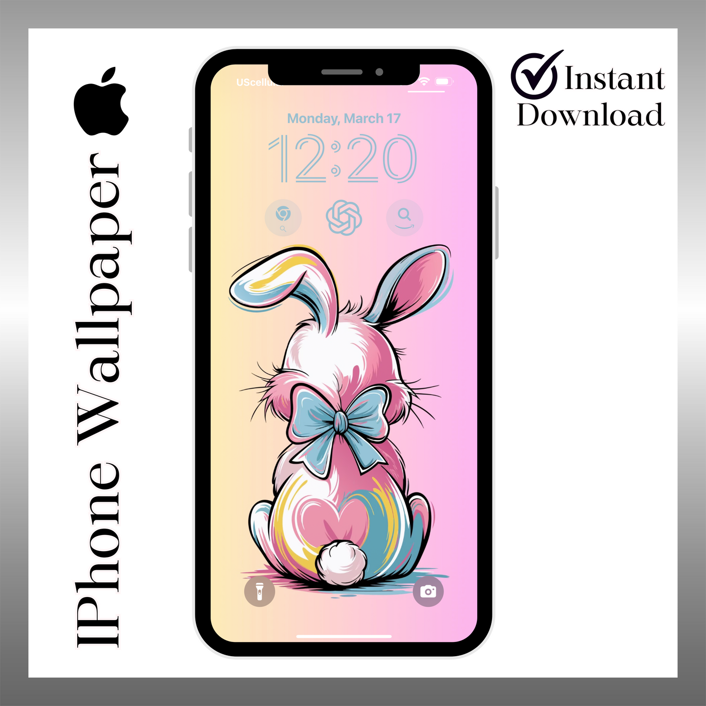 Easter Bunny tail wallpaper iPhone lock screen art digital download