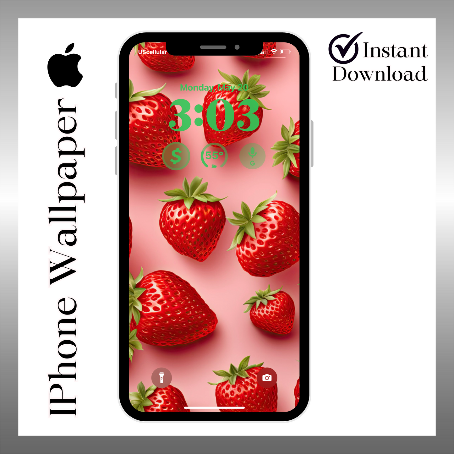 Summer strawberries phone wallpaper iPhone lock screen art digital download
