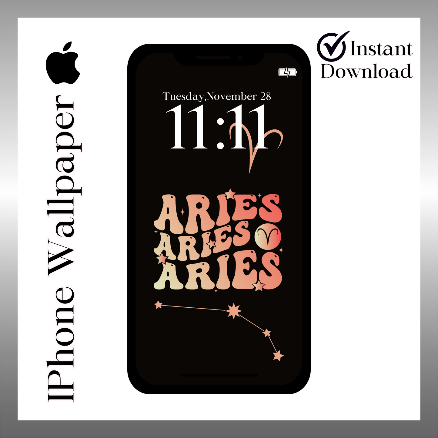 Aries bubble letter wallpaper iPhone art digital download