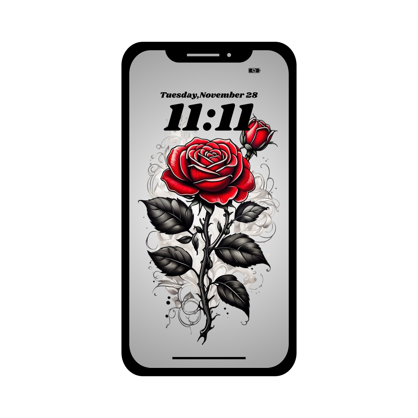 Tattoo style rose phone wallpaper iPhone lock screen art digital download
