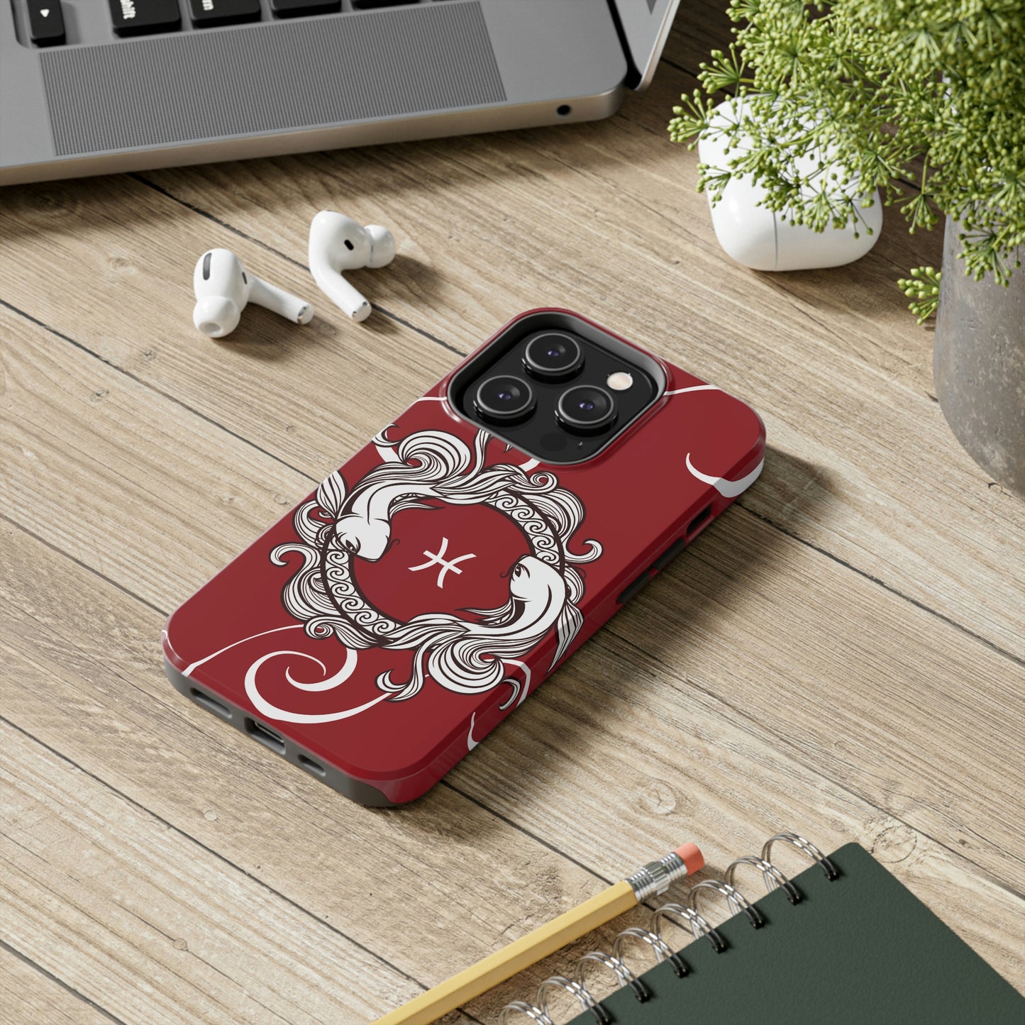 Pisces maroon & white zodiac/ Tough iPhone Case/ Zodiac