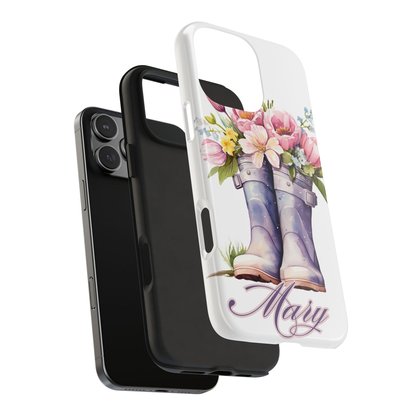 Custom purple rainboots & flowers Mother's day personalized iPhone Case