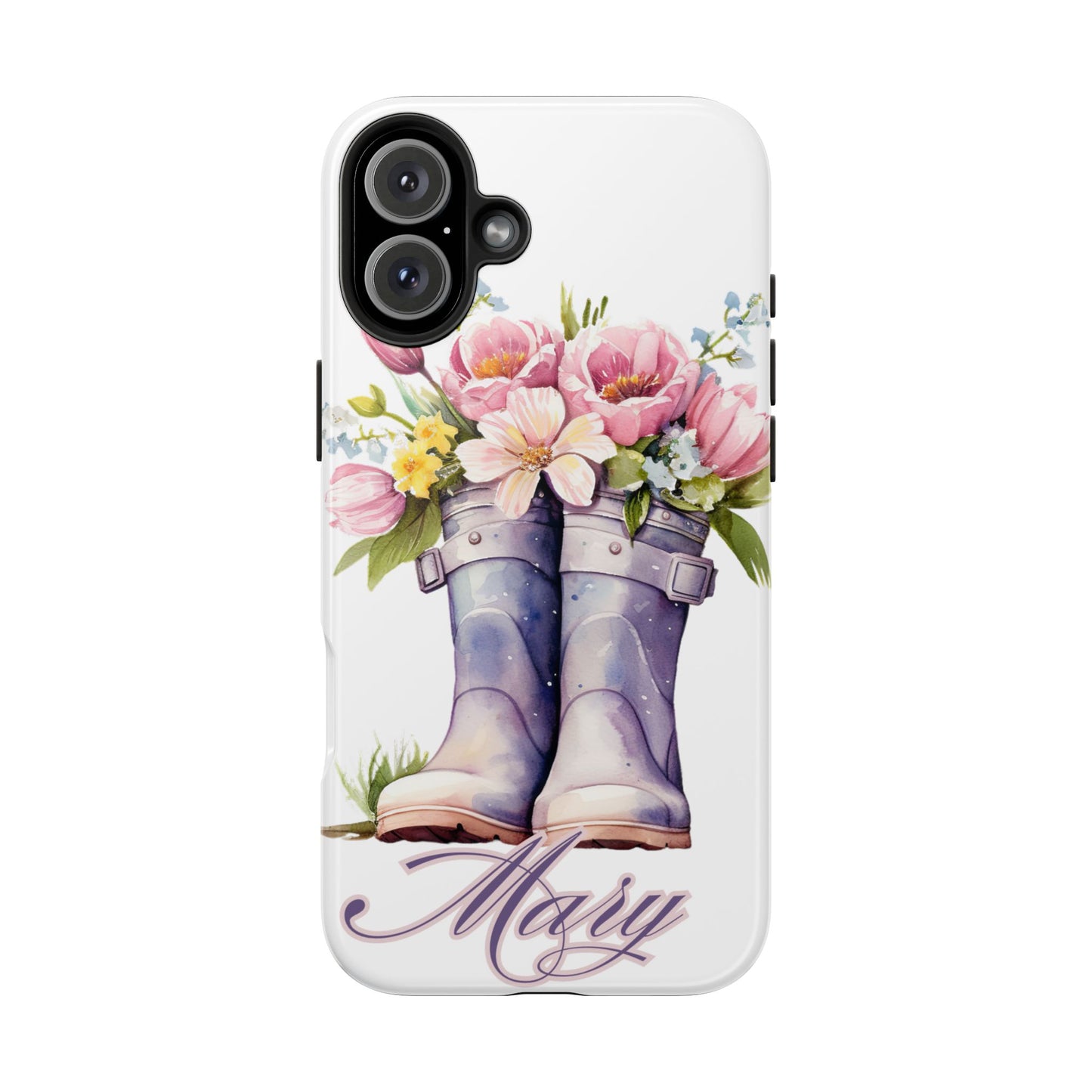 Custom purple rainboots & flowers Mother's day personalized iPhone Case