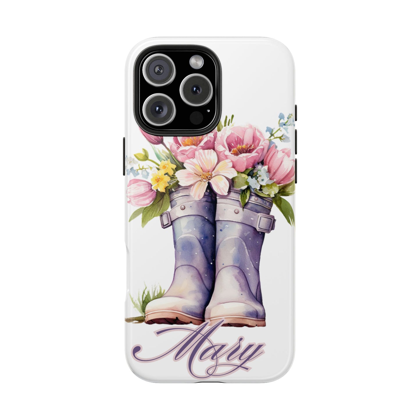 Custom purple rainboots & flowers Mother's day personalized iPhone Case