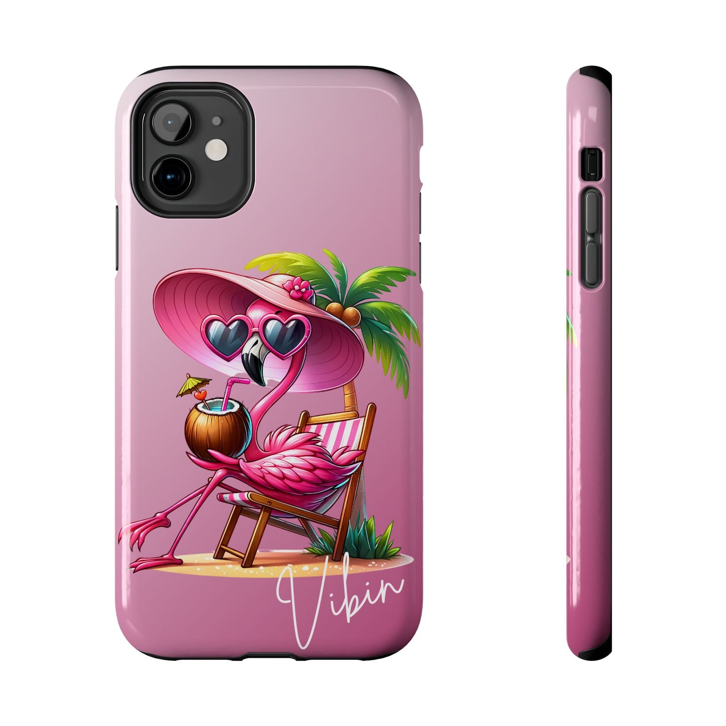 Pink flamingo summer aesthetics iPhone case. Compatible with iPhone models 11-15 including all mini, plus, pro & pro max. Custom phone case for smartphones. design for Girls, Woman