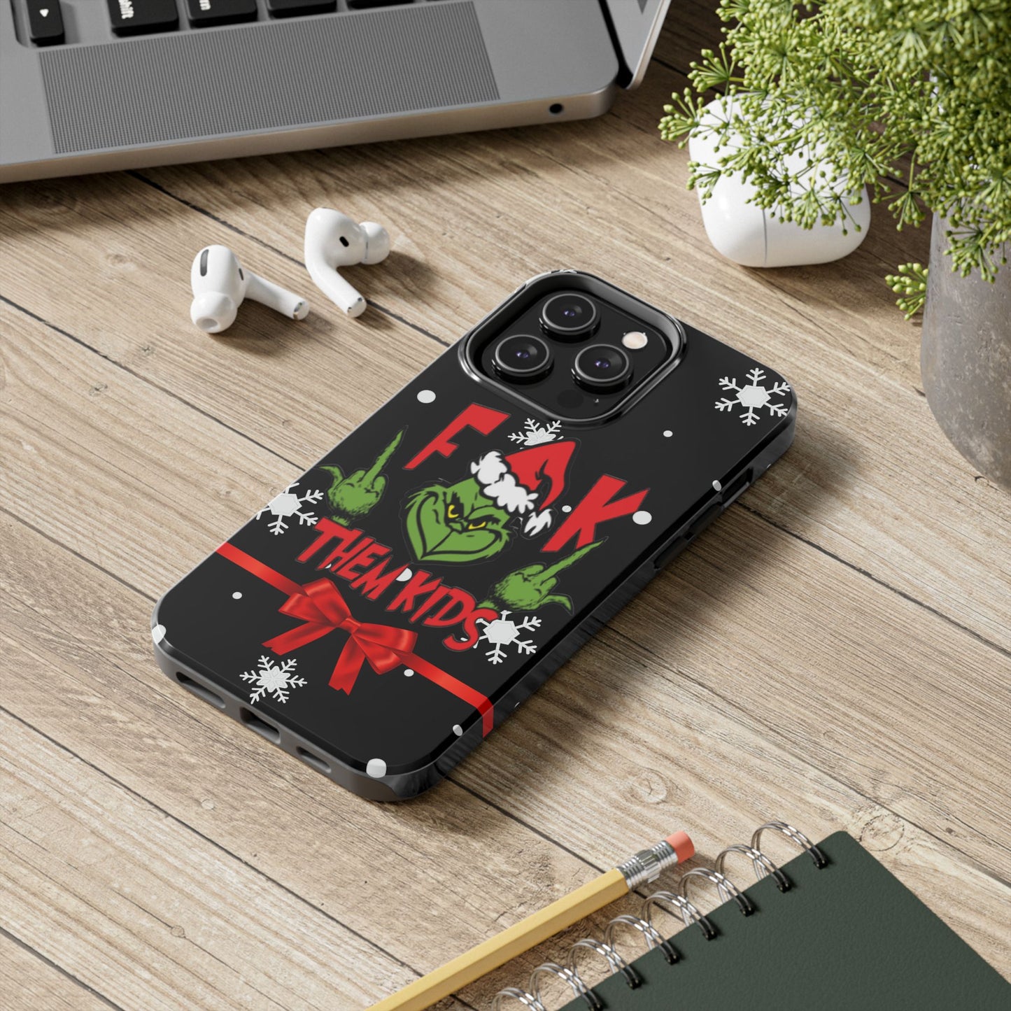 Sarcastic funny "F them kids" iPhone 16 Case, Christmas iPhone Cover, Festive Holiday Accessory, Cute Xmas Phone Protector, Winter Santa Tech