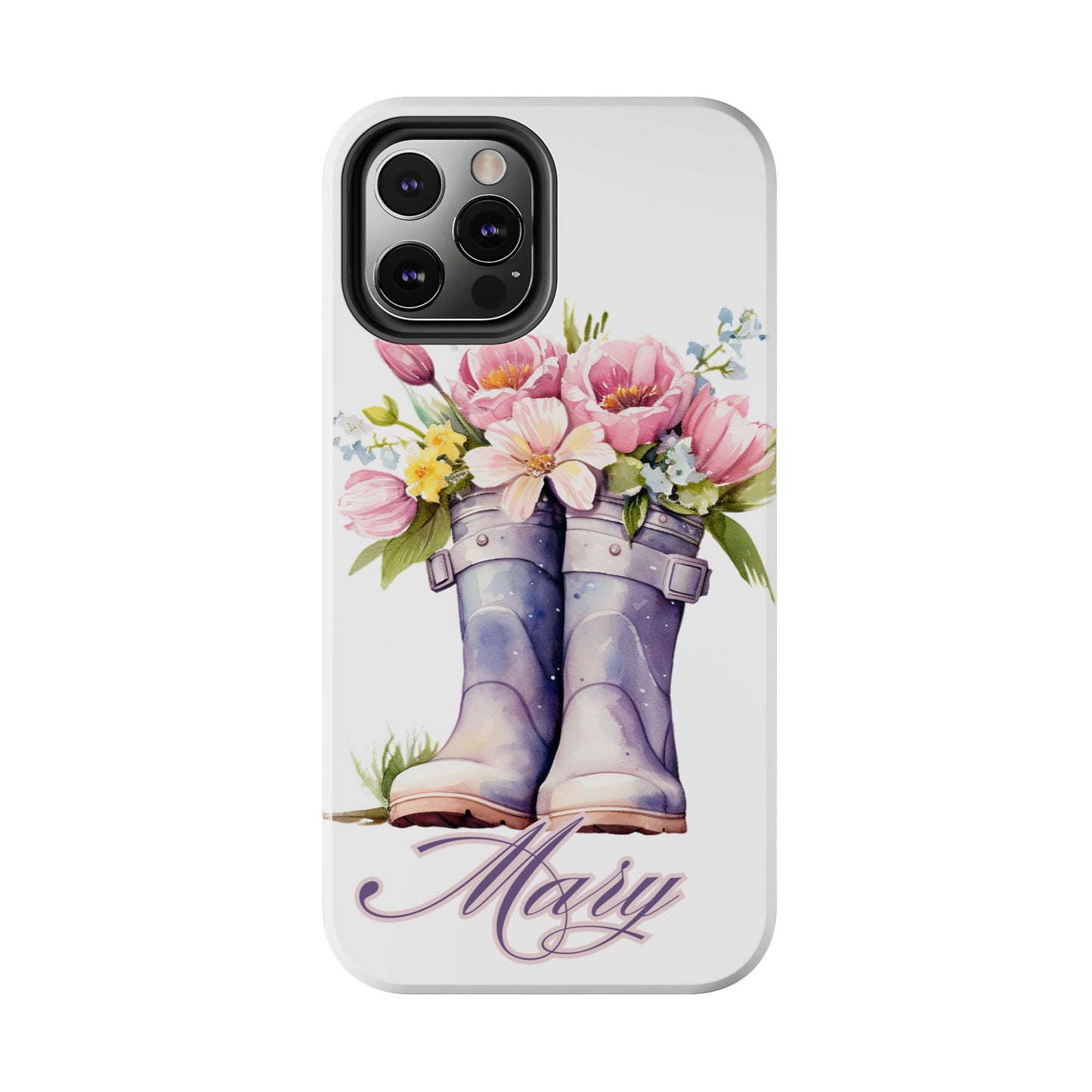 Custom purple rainboots & flowers Mother's day personalized iPhone Case