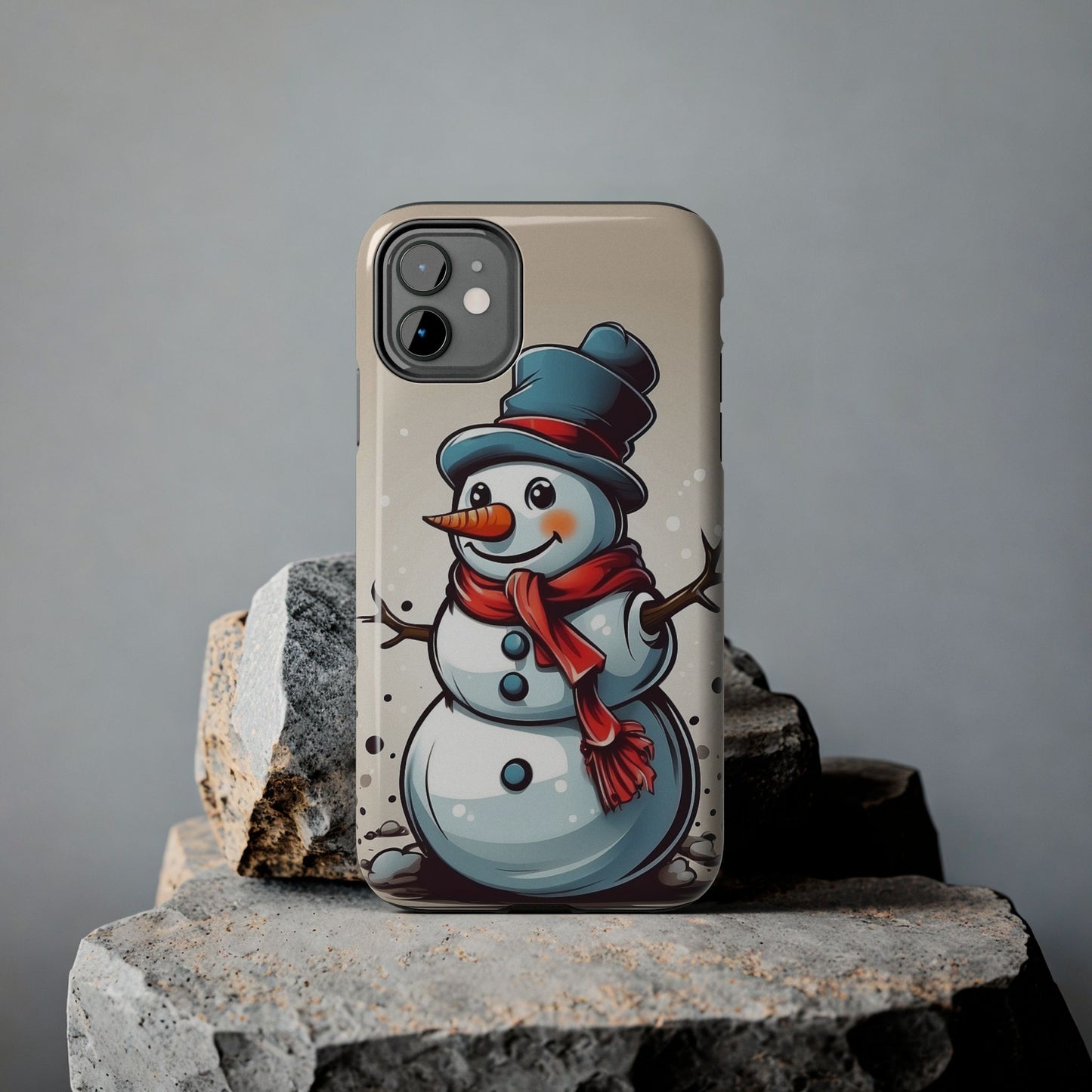 Vintage cartoon winter snowman iPhone case. Compatible with iPhone models 11-16 including all mini, plus, pro & pro max. Custom phone case for smartphones. design for Girls, Woman