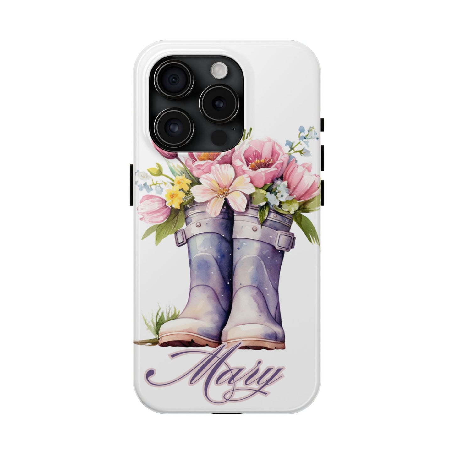 Custom purple rainboots & flowers Mother's day personalized iPhone Case