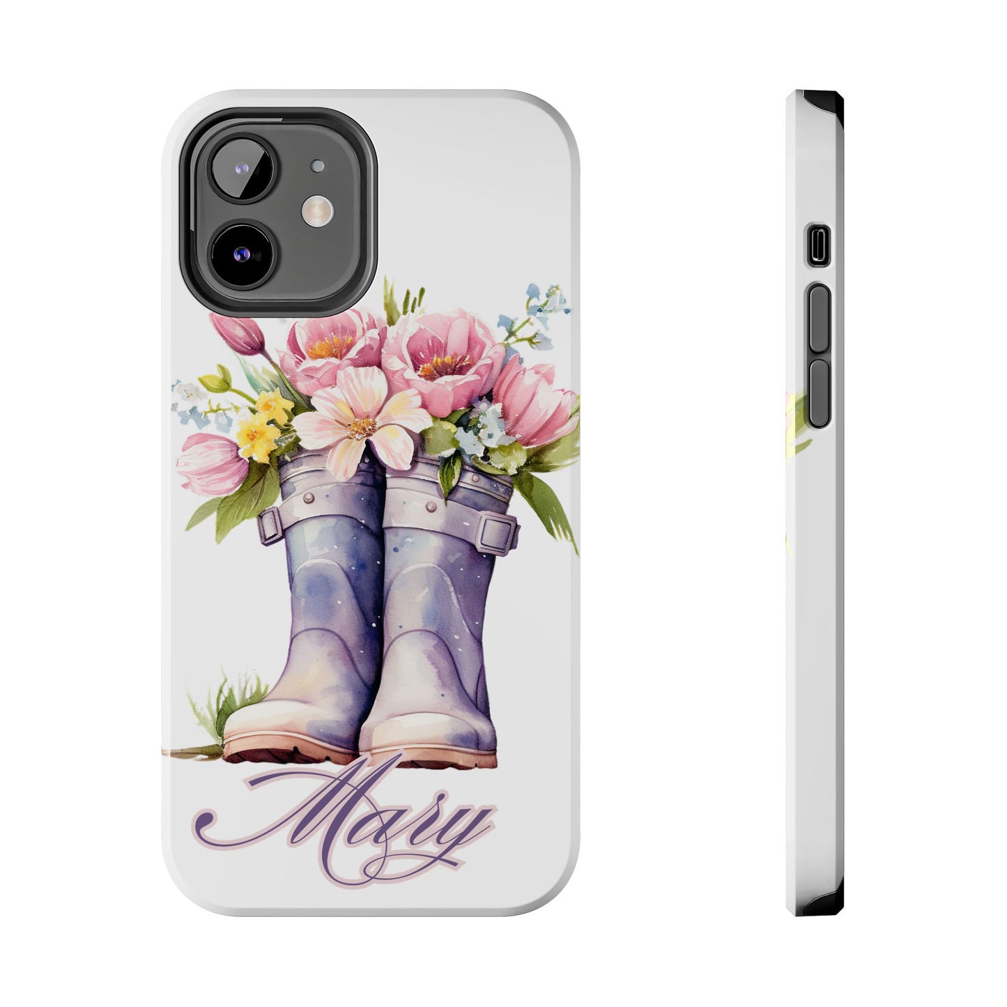 Custom purple rainboots & flowers Mother's day personalized iPhone Case
